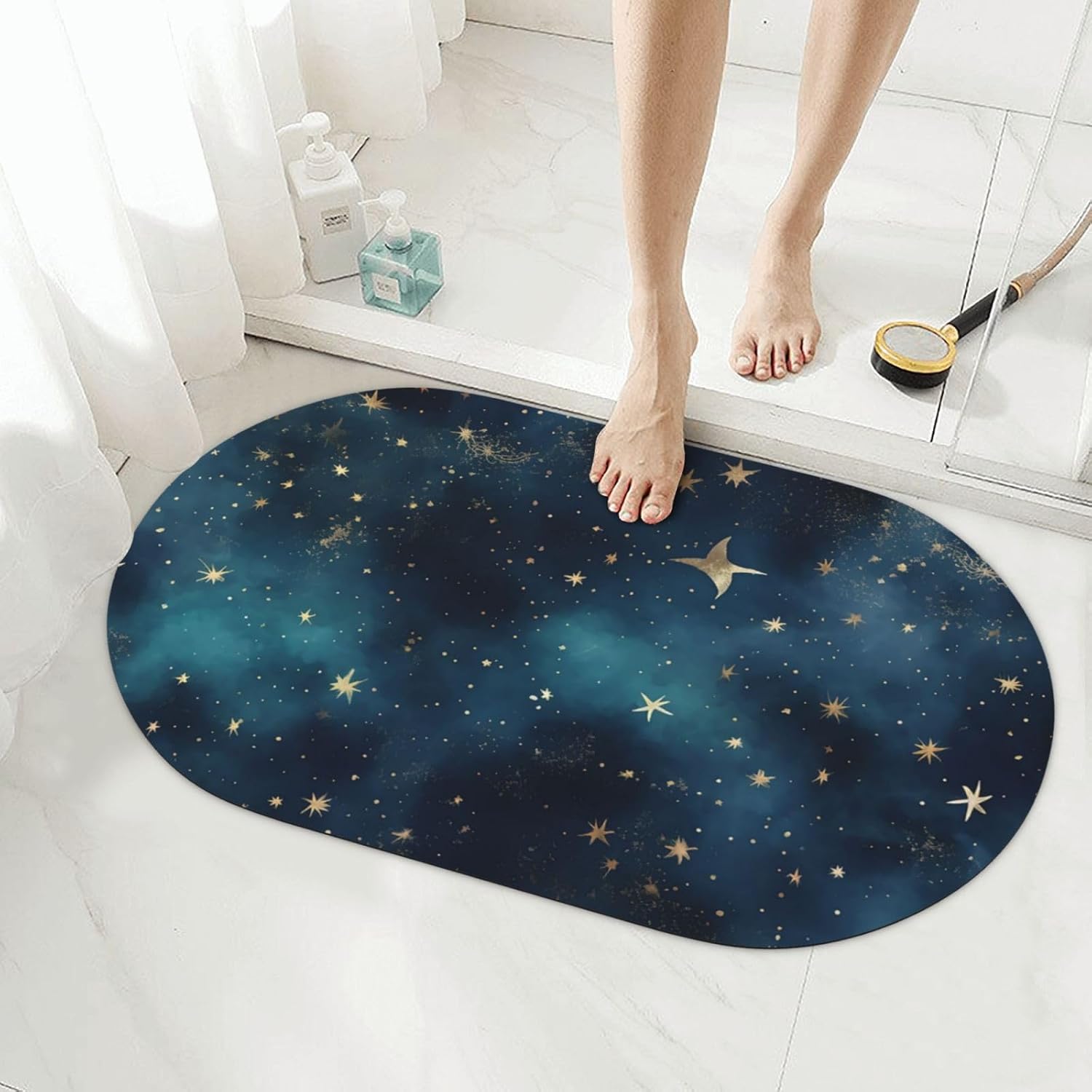 Stone Bath Mats Night Sky Stars Diatomaceous Earth Bath Mat Super Absorbent Bathroom Floor Mat Quick Drying Diatomite Shower Mat for Shower Bathtub Bathroom Accessory 19.7x31.5in