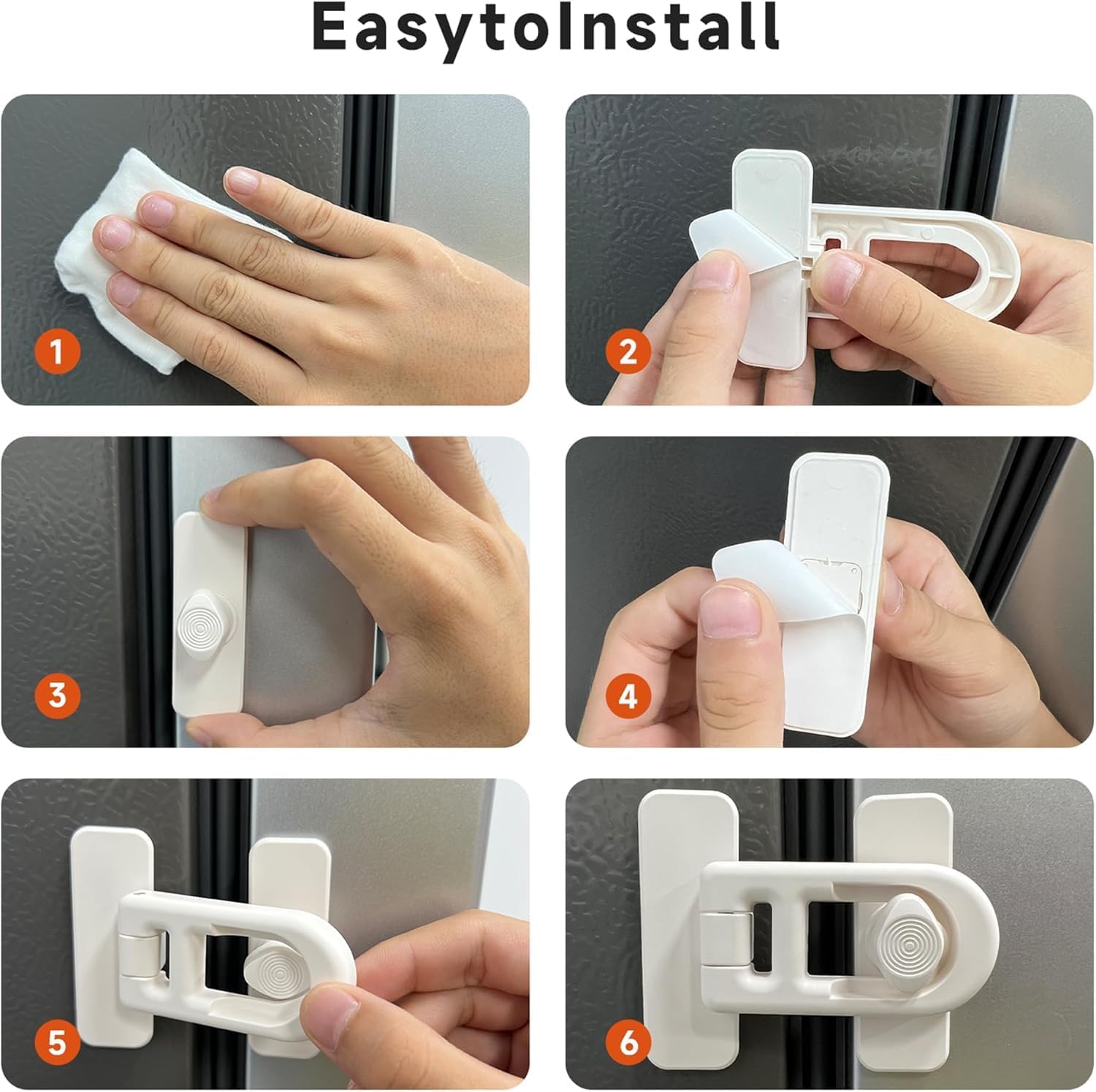 2 Pack Child Proof Refrigerator Lock with Sticky Adhesive Pads, kids Safety Locks for Doors, RV Refrigerator, Oven Lock Safety Baby Cabinet Locks, Black