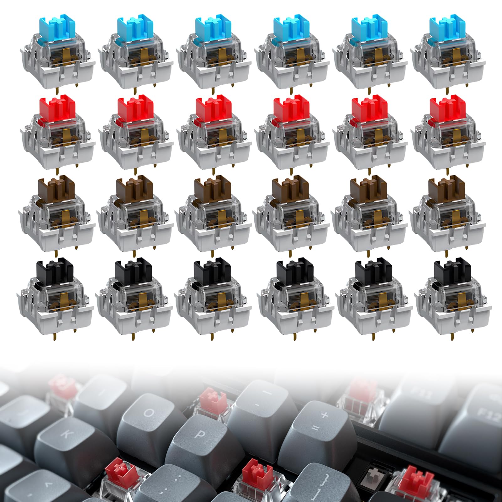 24 Interruptores Mecánicos Para Teclados, Interruptores De Teclado Mecánico De 3 Pines, Compatibles Con Teclados Mecánicos Cherry Mx Y Rgb (Blue,Azul, Rojo, Marrón).
