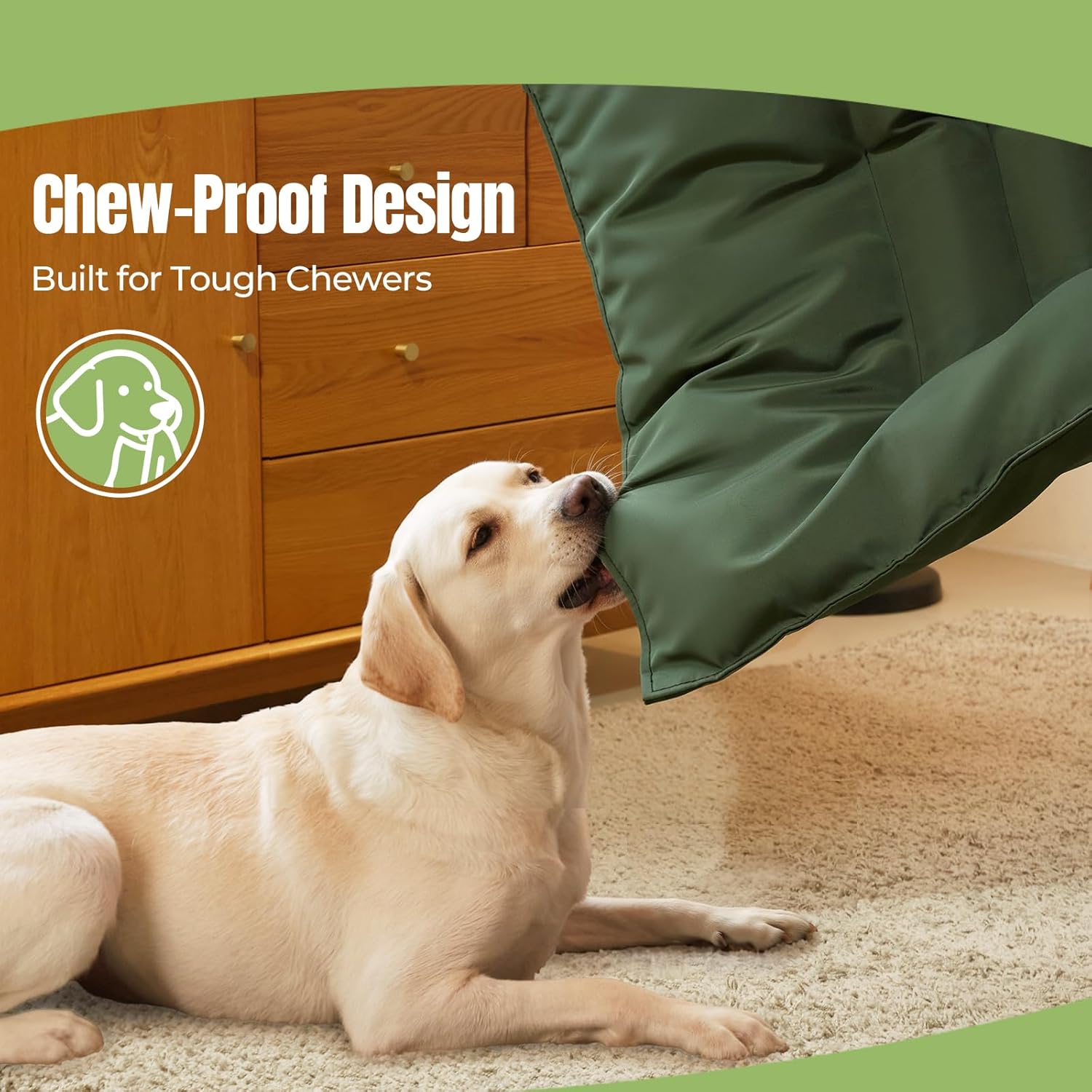 Chew Proof Indestructible Dog Bed for Aggressive Chewers, Durable & Waterproof Crate Pad, Machine Washable Tough Kennel Bed for Medium Dogs, Indoor Outdoor Pet Bed, Medium (22"x35", Green)