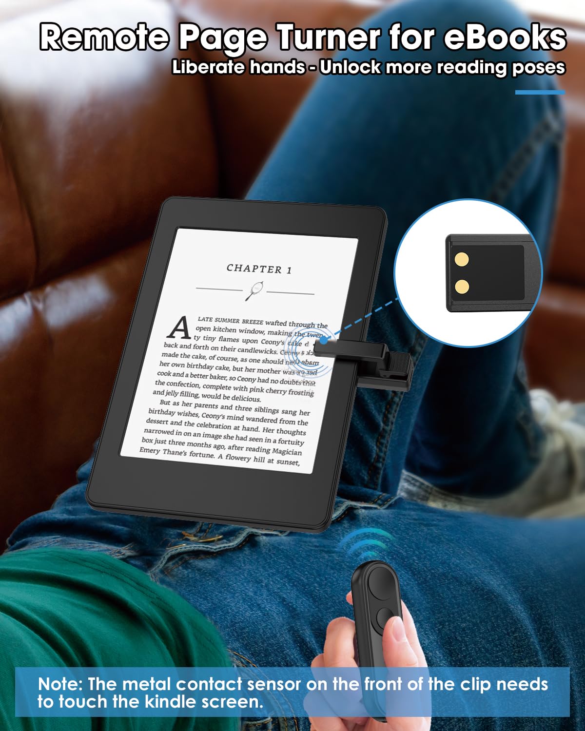 RF Remote Control Page Turner for Kindle Paperwhite Scribe Accessories, Page Turner Clicker for iPad Tablets Reading Novels Taking, Phone Camera Video Record Triggers Remote, Black — view 3