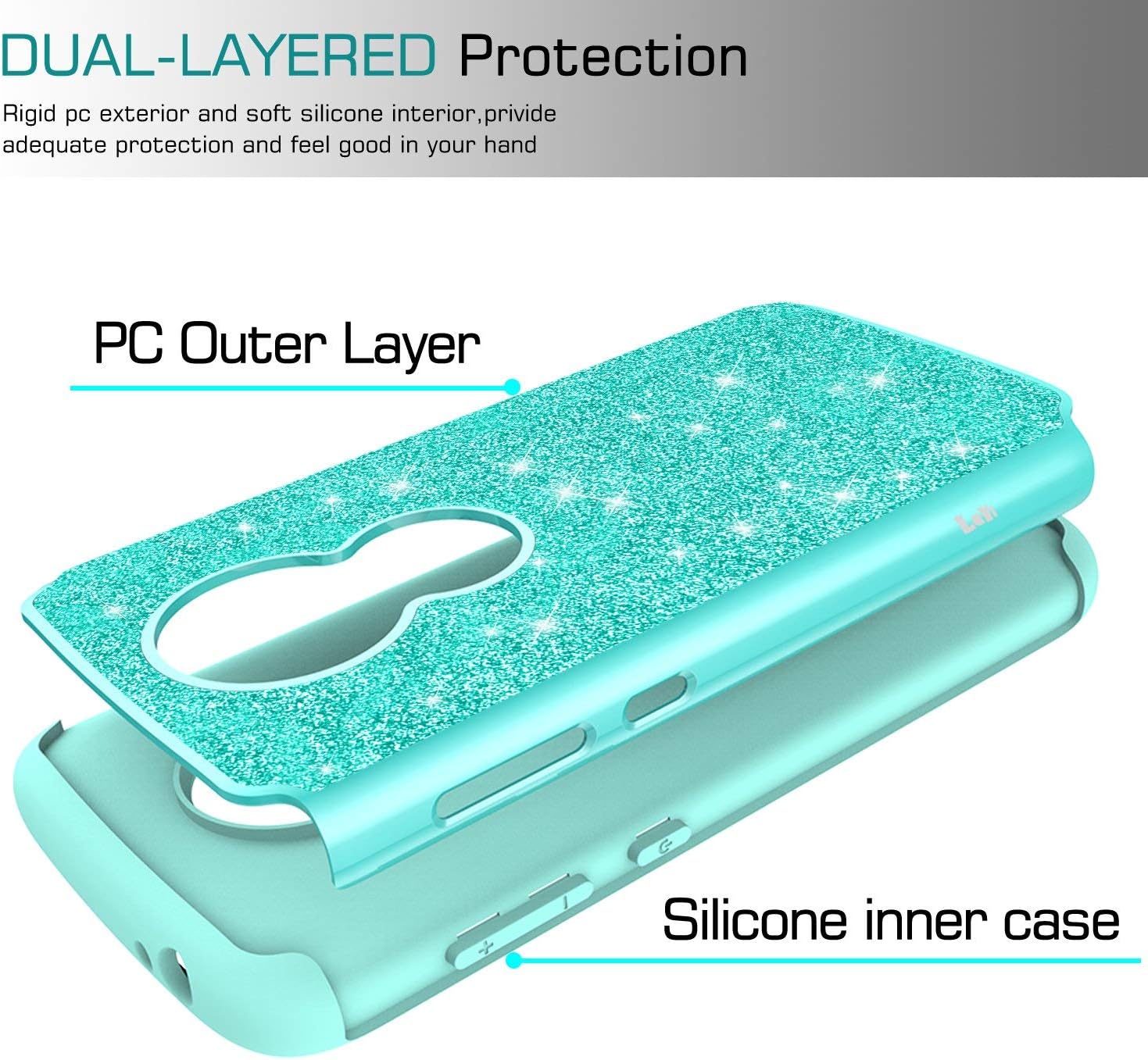 LeYi Moto E5 Play Case, Moto E5 Cruise Case (Not Fit Moto E5) with Tempered Glass Screen Protector [2 Pack] for Girls Women, Glitter Bling Hybrid Protective Phone Case for Motorola E5 Play TP Mint