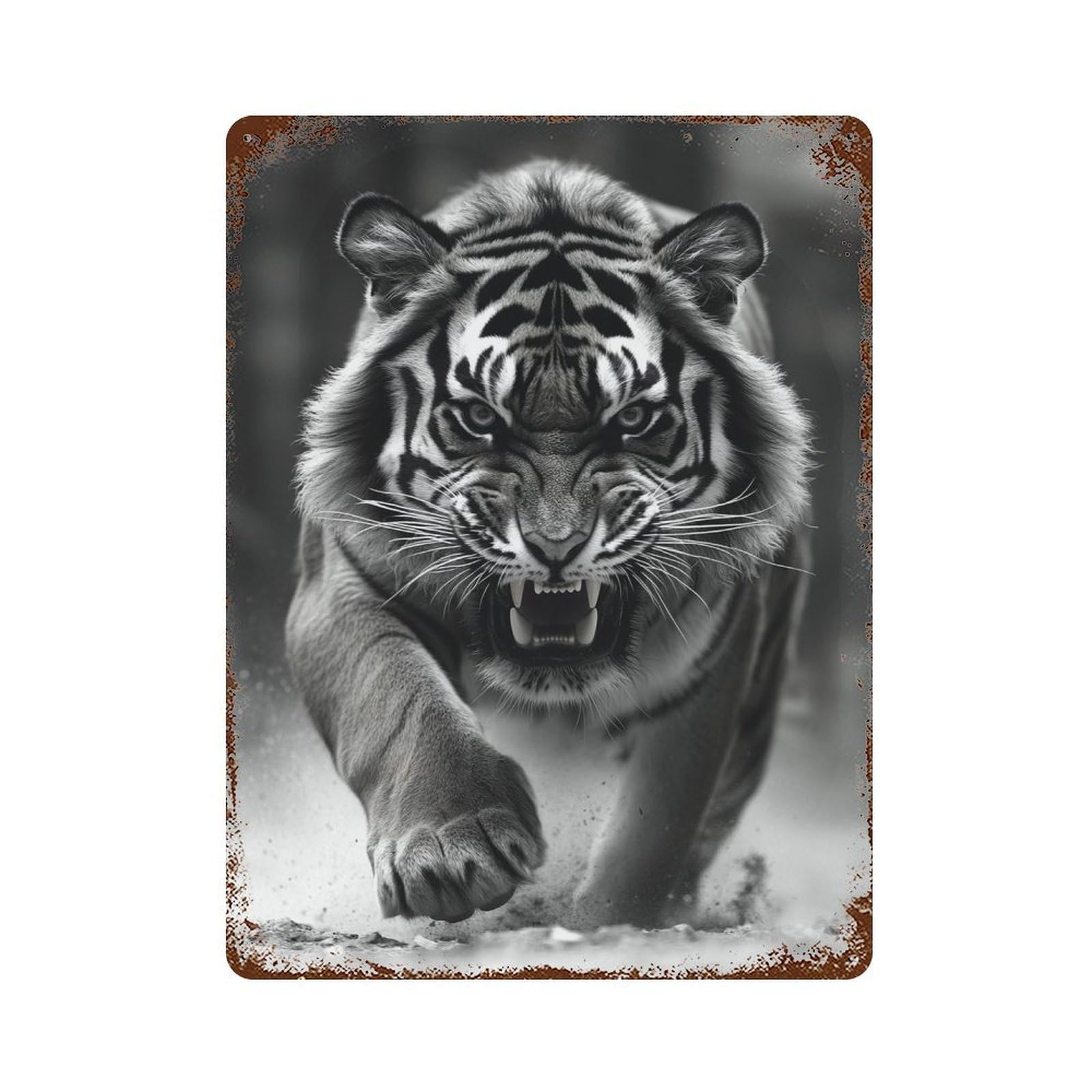 Wild Tiger Roar Vintage Wall Sign 15.7"x11.8", Rust Effect Metal Decor for Shed, Workshop And Garage Wall Decor