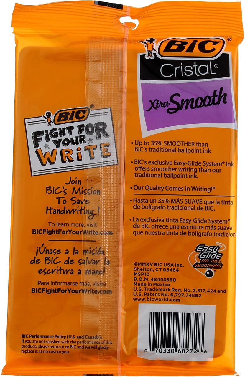 BIC Cristal Ballpoint Pen, Medium Point, Blue - 10 Ea(Pack of 2)