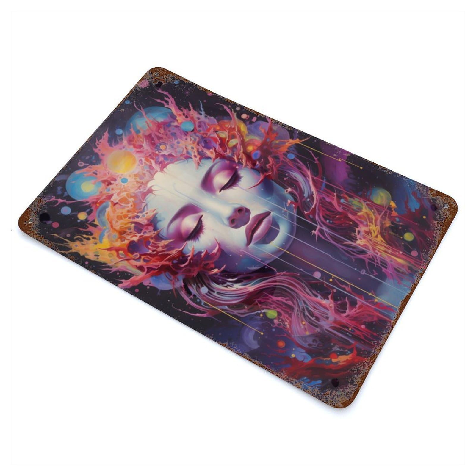 Galactic Transcendence Vintage Wall Sign 11.8"x7.9", Rust Effect Metal Decor for Cafe, Home Bar And Lounge Decor