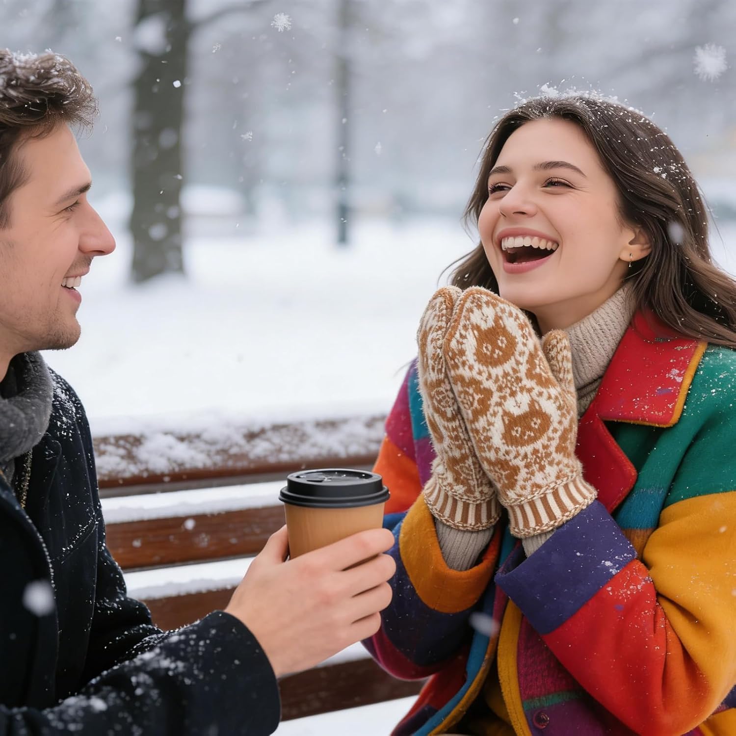 Women Mittens, Cats Pattern Thick Winter Knitted Gloves, Cute Mittens, for Festivals Ice Fishing Running Outdoors Snowboarding Commuting Skiing