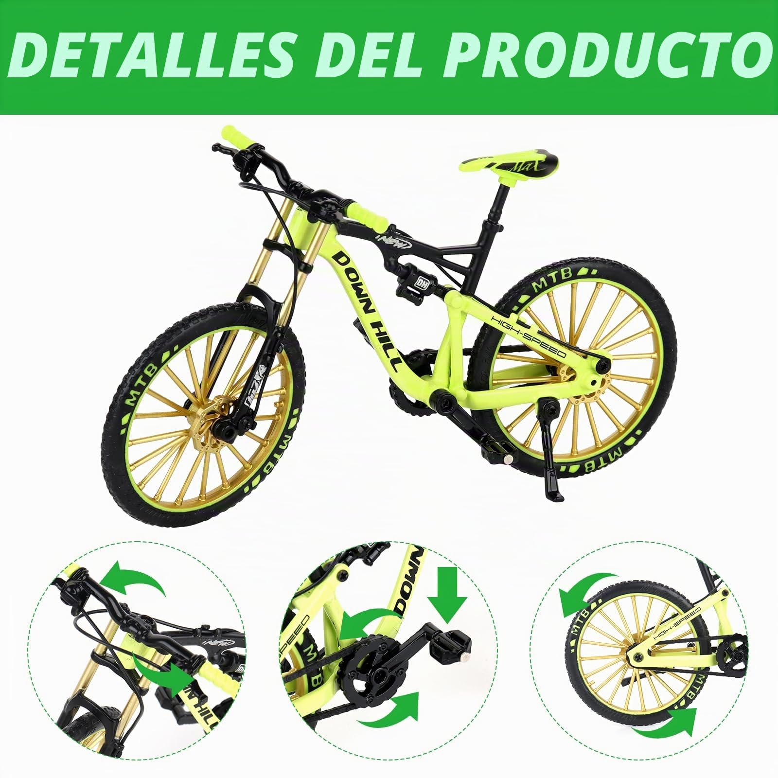 1:10 Modelo de Bicicleta de Montaña, Mini Bicicleta de Juguete, Mini Bike Finger Bike Decorativa Bicicleta de Dedos en Miniatura para Juguetes de Niños Regalos y Decoración (Verde)