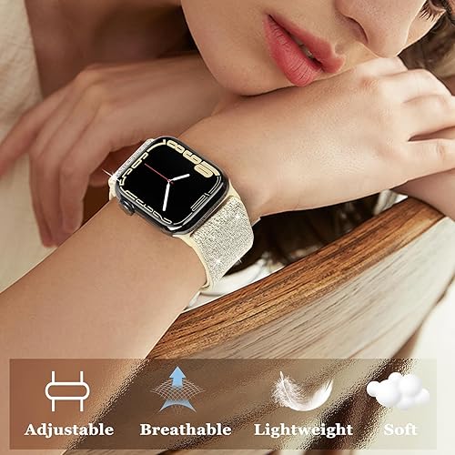 Miniatura 5 de Correas elásticas de nailon brillantes compatibles con correas de Apple Watch de 1.496 pulgadas, 1.575 pulgadas, 1.614 pulgadas, 1.654 pulgadas,