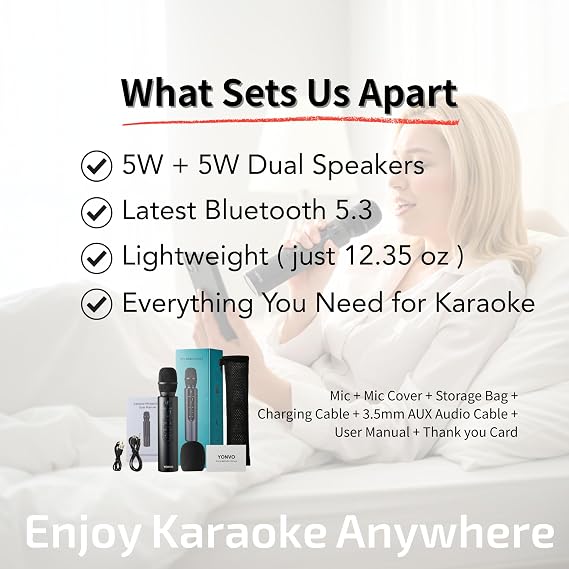 Wireless Karaoke Microphone, Portable Bluetooth Handheld Mic with 10W Speaker, Karaoke Machine for Home Party Singing, for Adults, Gift for Men (Black) (Black)