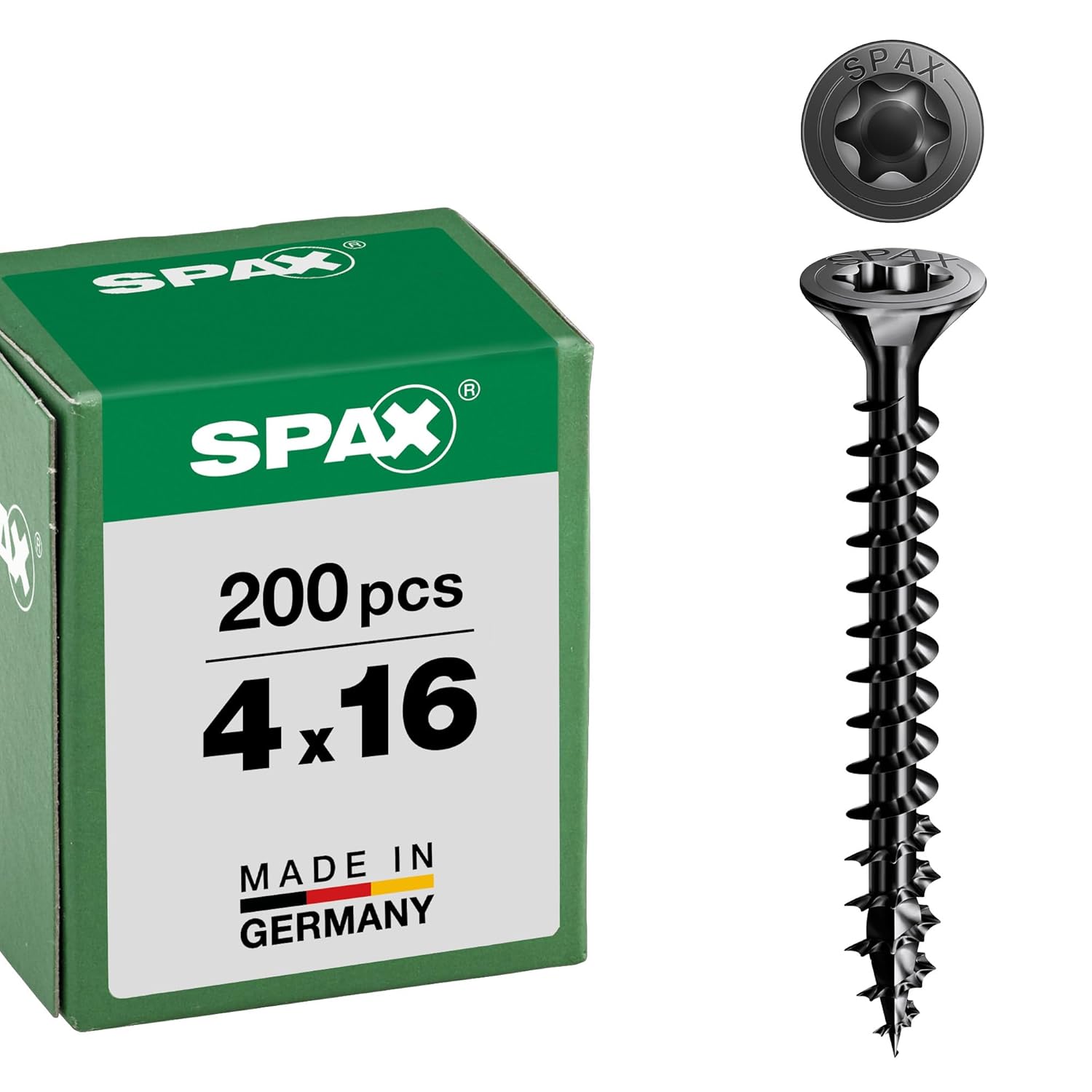 Spax Universal Screw, Countersunk Head, Black, T-Star Plus, Fully Threaded (4 x 16 mm, Pack of 200)