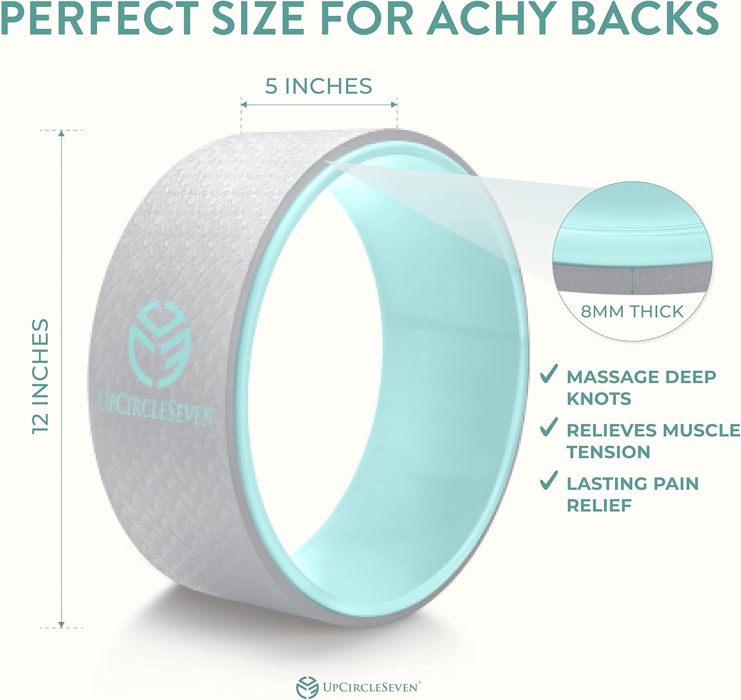 UpCircleSeven Back Roller & Yoga Wheel - Relieve Lower & Upper Back Pain & Stiffness - Therapeutically Stretch, Mobilize & Decompress Your Spine - Increase Mobility, Flexibility & Alignment