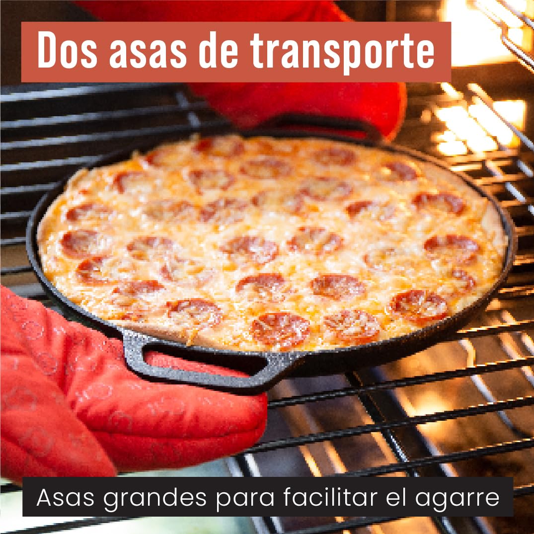 Chef Pomodoro Sartén Hierro Fundido para Pizza 30,5 cm - Pizza Pan con Asas - Plancha Hierro Fundido Redonda, Comal para Tortillas, Parrilla, Horno, Quemadores Gas, Barbacoa y Camping