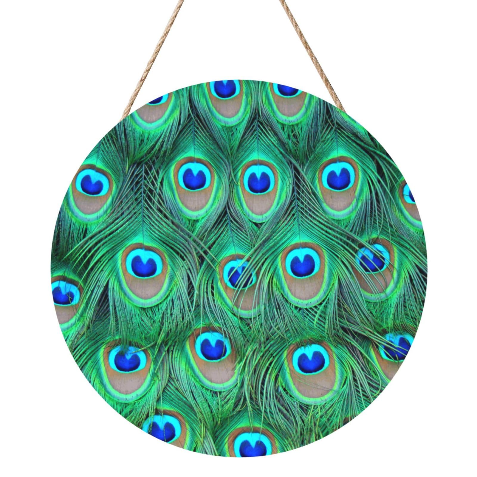 InOmak Adorable Green Peacock, Round Wood Panel Painting 12 in, Wall Hanging Painting For Home
