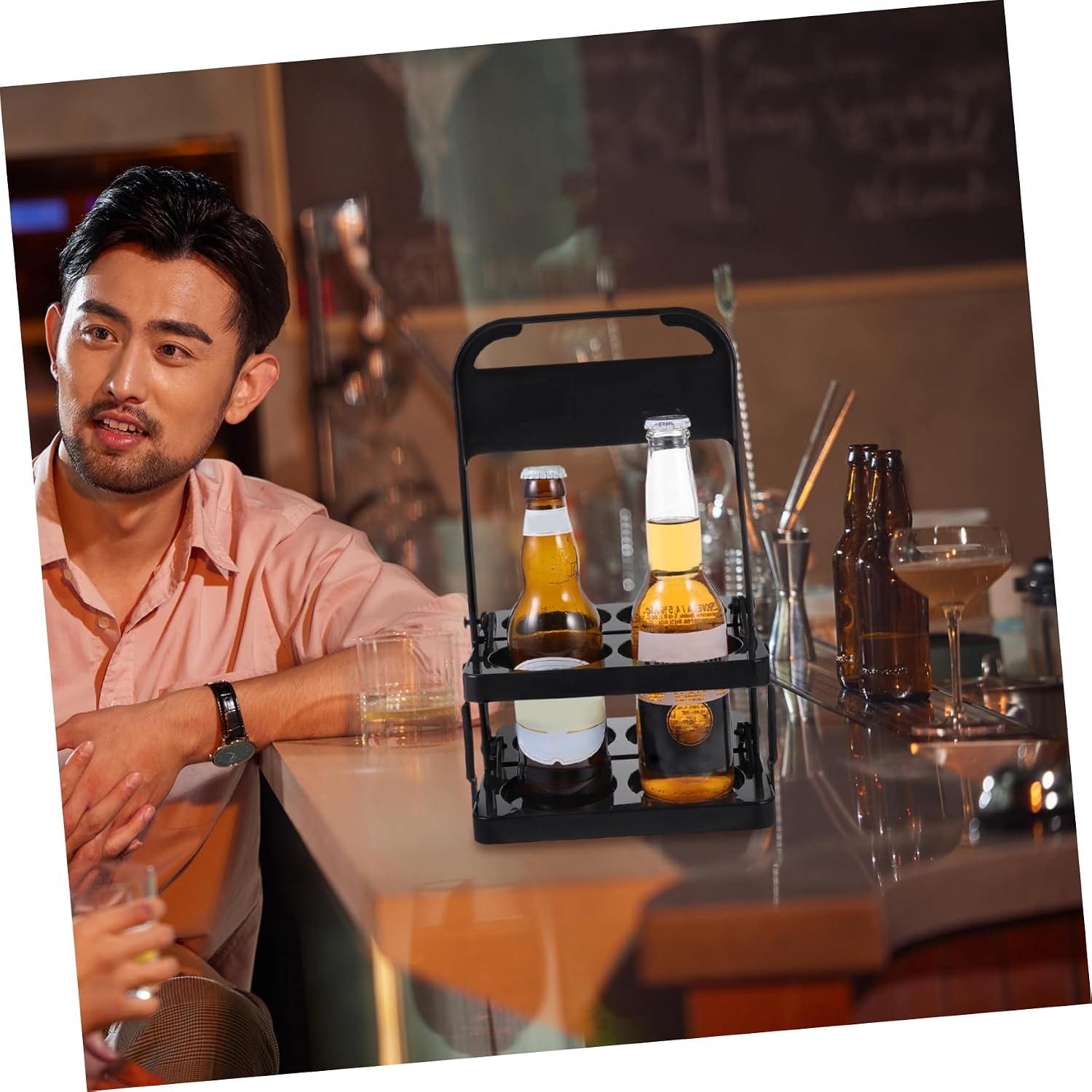 Levemolo Folding Beer Bottle Holder Handheld Drink Carrier Beer Rack for Insulated Bottle Shelf