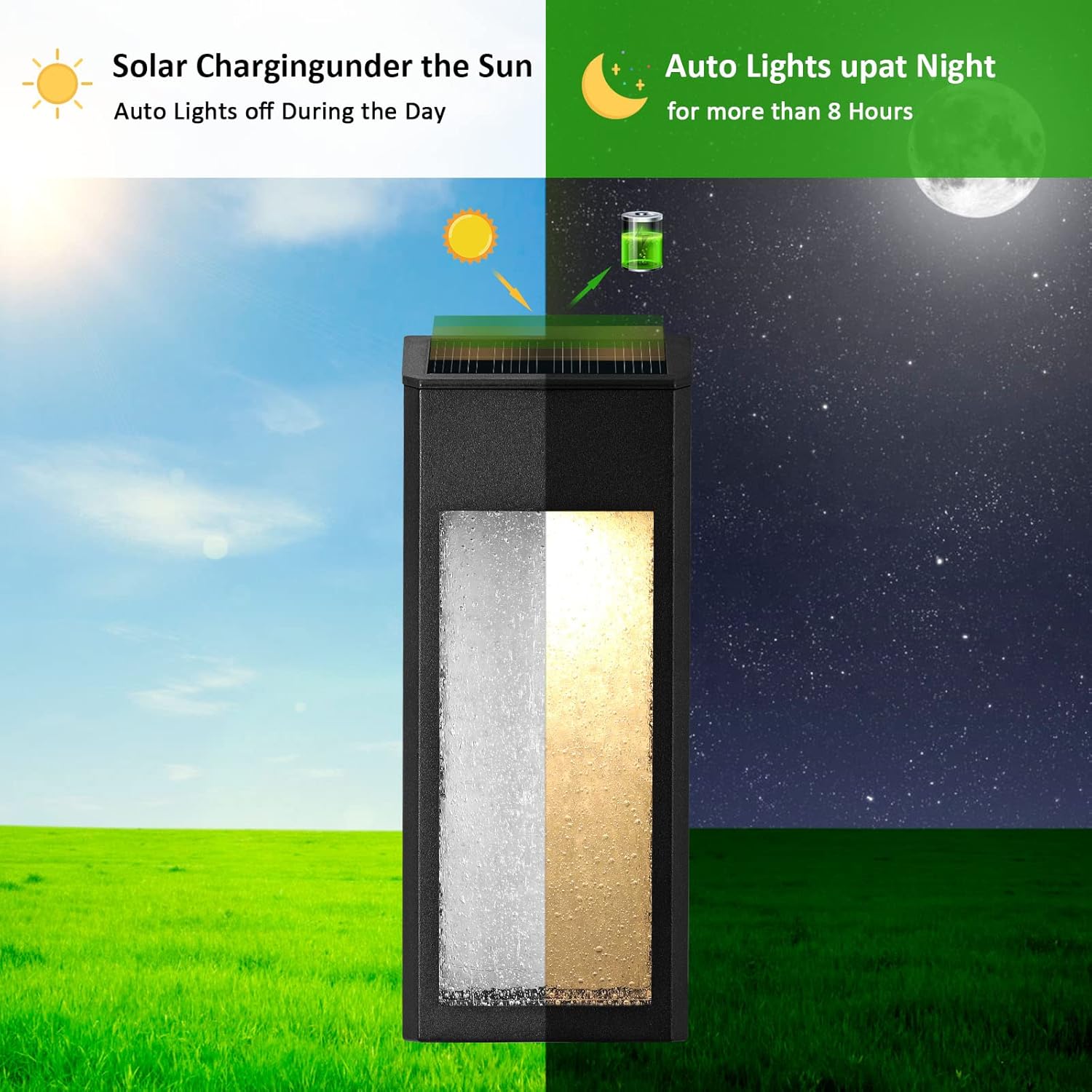 Solar Outdoor Lights, Metal Seeded Glass Fence Lights, Auto On/Off Waterproof Wall Lights,Warm/Color Changing Light Solar Lights for Wall Fence Patio Yard Porch Garden Decor,4 Pack - Image 6