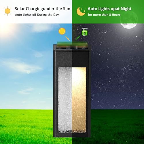 Miniatura 6 de Luces solares para exteriores, luces de valla de vidrio sembrado de metal, luces de pared impermeables de encendido/apagado automático, luces