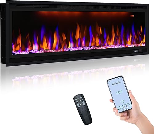Chimenea eléctrica de 42 pulgadas, calentador de chimenea empotrado en la pared, chimenea lineal de pared, troncos y opciones de cristal, 7501500 W,