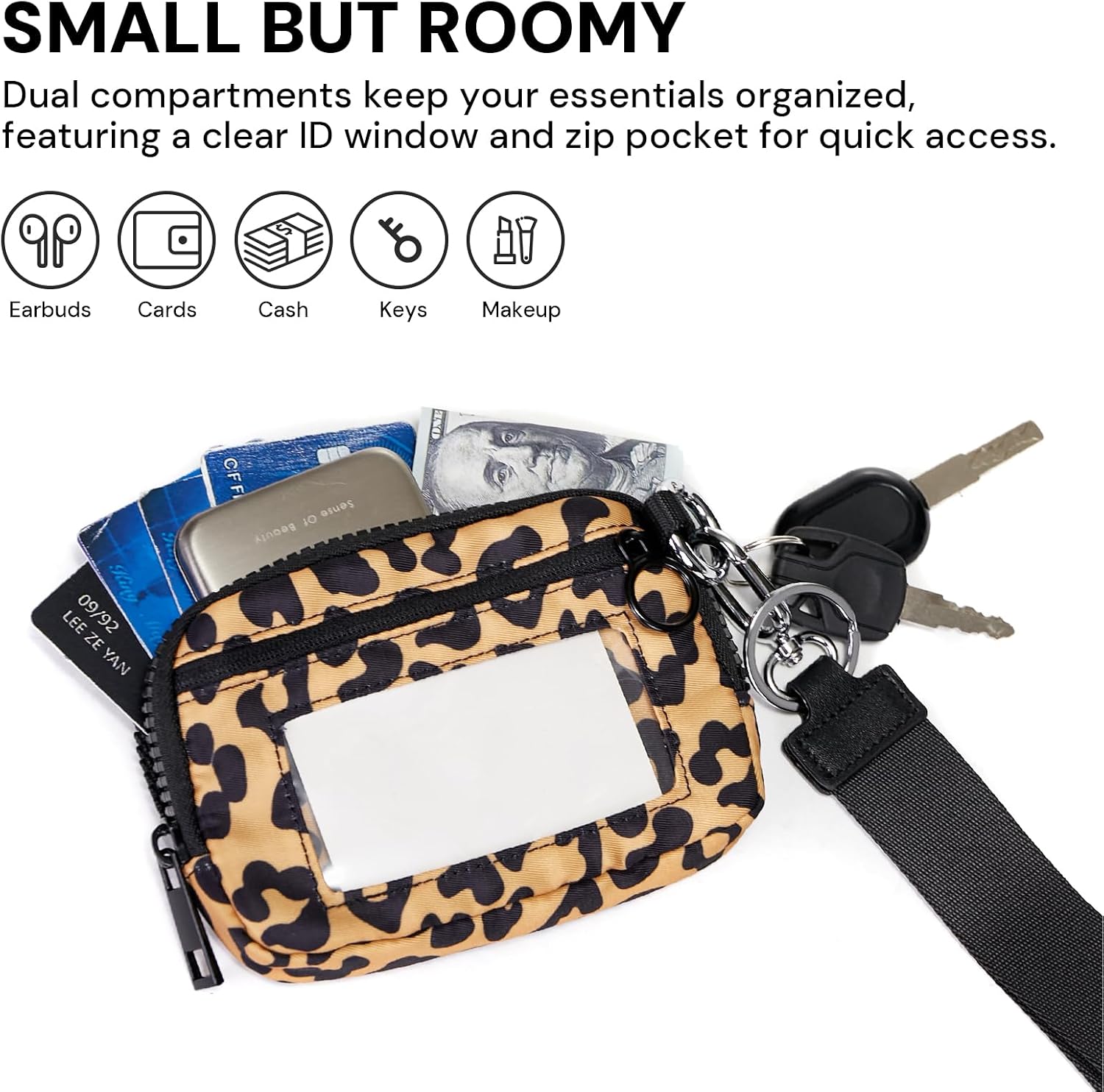 Keychain Wallet for Women with Clear ID Window, Coin Pouch and Wrist Strap image 2