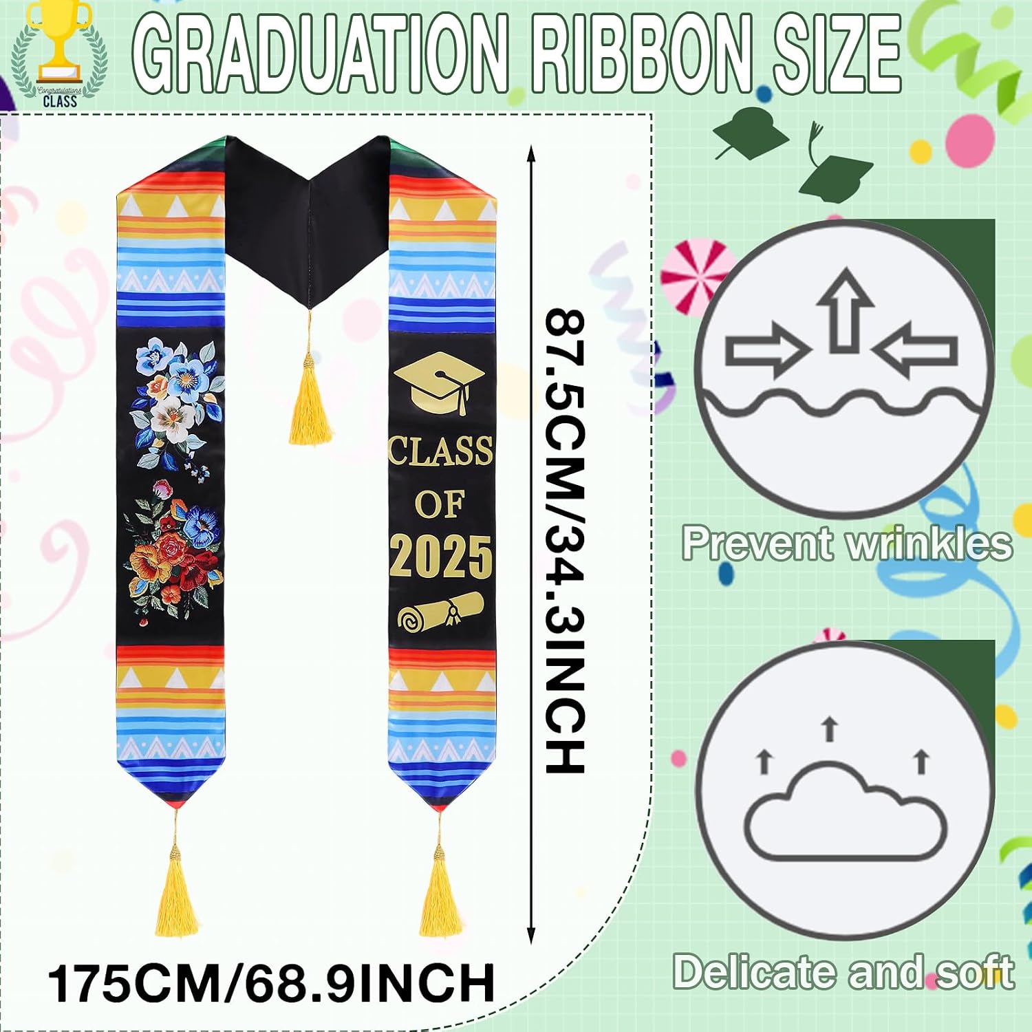 Mexican Graduation Sash Class of 2025 Graduation Stole Gift, American Grad Art Serape Stole Sash for Graduation's Day (Style-3)