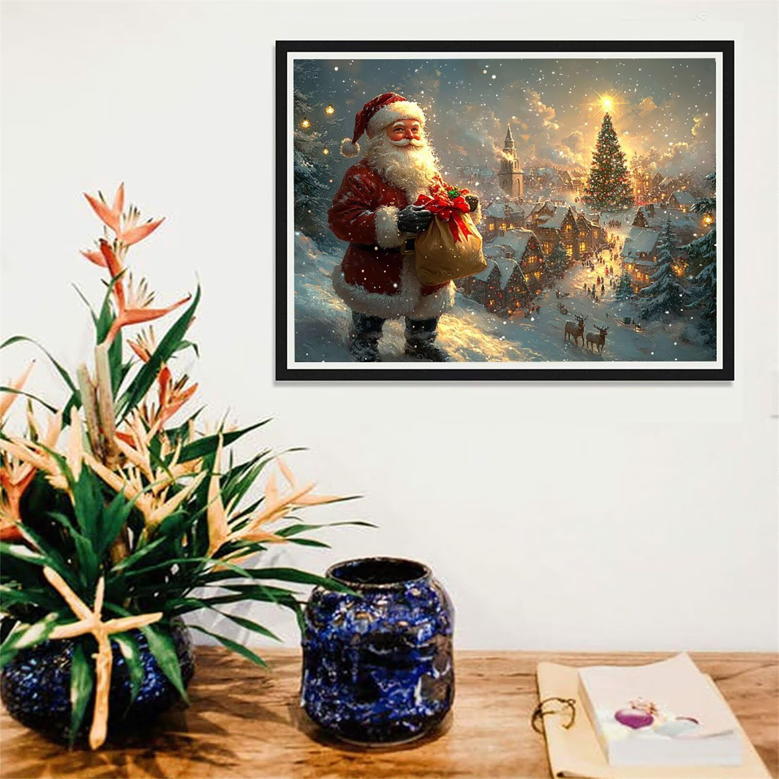 Diamentowy obraz Święty Mikołaj 5D, obraz do malowania diamentami, 60 x 90 cm, drzewo, zestaw do samodzielnego wykonania, dla dorosłych, z akcesoriami do tworzenia mozaik, malowanie według numerów