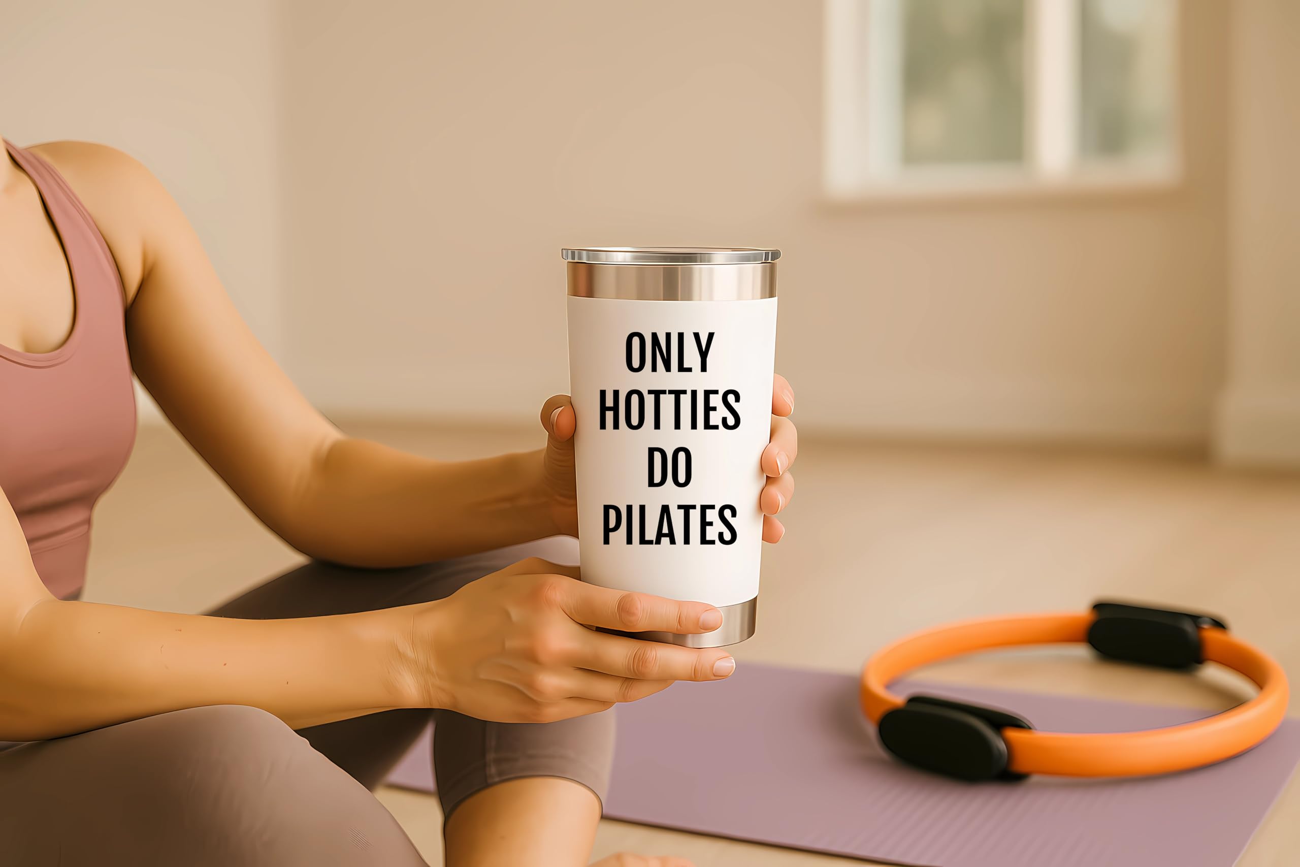 Coveted Goods Pilates Tumbler for Women – Cute Pilates Gift for Instructor, Friend or Coworker – 20oz Stainless Steel Travel Mug with Lid – Insulated Coffee Cup, Keeps Drinks Hot or Cold
