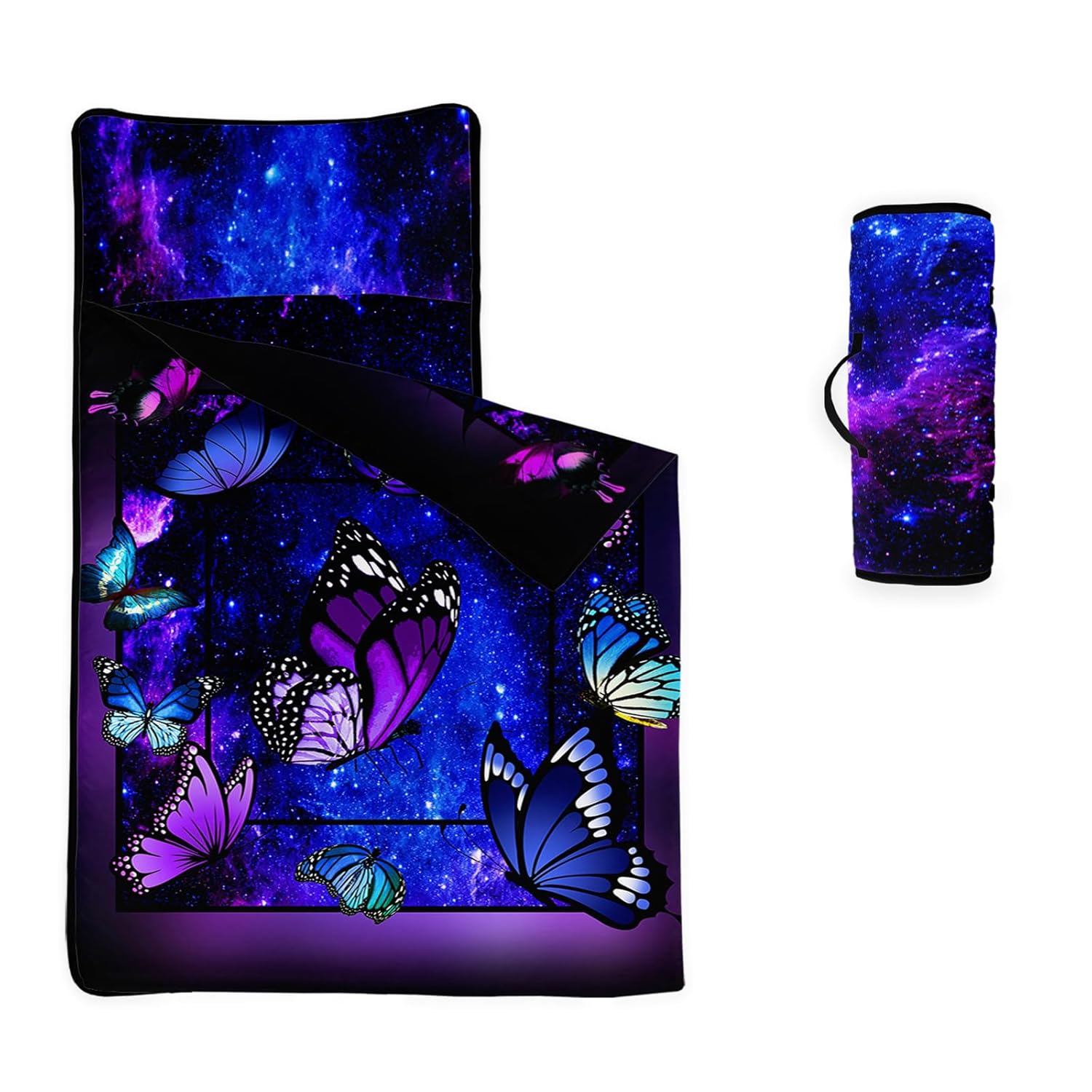 Axolotl Purple Blue Butterflies Nap Mat Set with Pillow Quilt,Great for