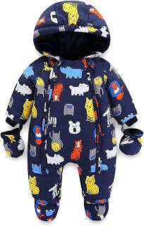 WYTbaby Baby Boy Girl Snowsuit Padded Toddler Winter Jumpsuit 0-36 Months | Water-repellent outer detachable mittens foot covers padded fleece-lined warmth dual zippers newborn infant to 2T 3T