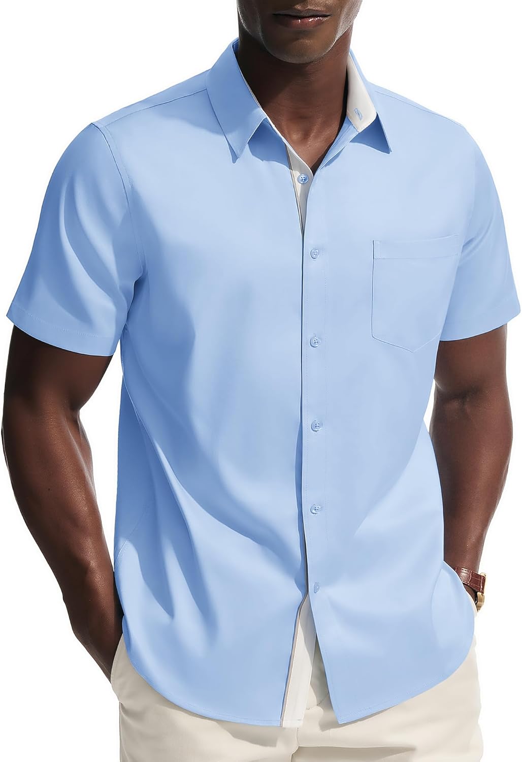 PJ PAUL JONES Mens Dress Shirt Short Sleeve Button Down Shirts Wrinkle-Free Business Casual Shirts with Pocket
