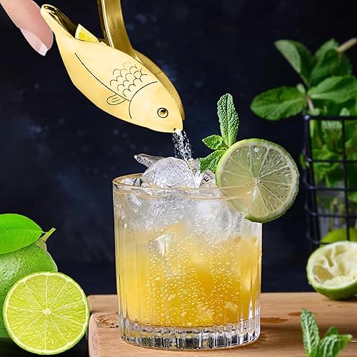 Miniatura 7 de Exprimidor de limón en forma de pescado, exprimidor manual de limón de acero inoxidable, cítricos de lima portátil, prensa manual resistente para