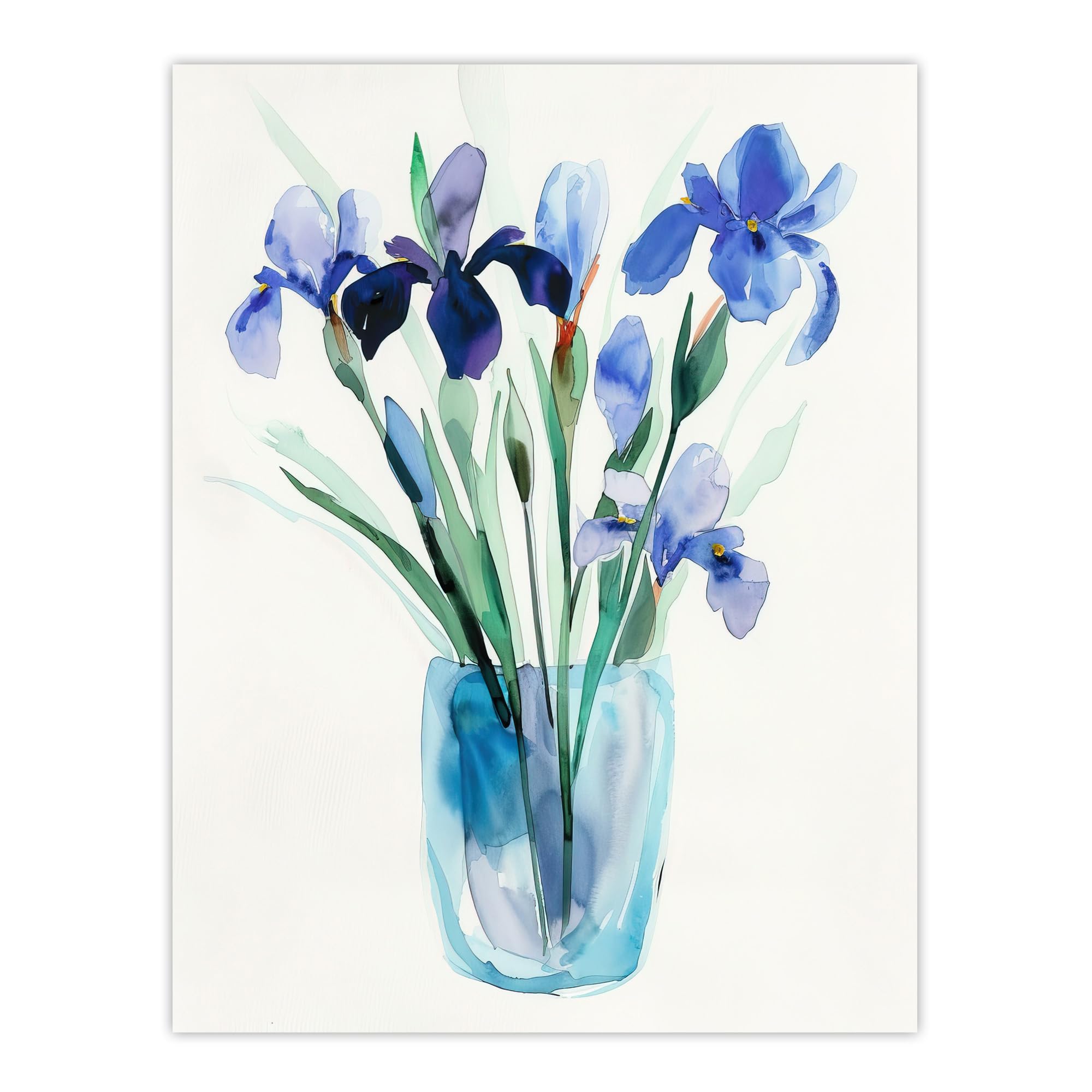 Artery8 Blue Iris Flower Bouquet Vase Floral Watercolour Living Room Large Wall Art Poster Print Thick Paper 18X24 Inch