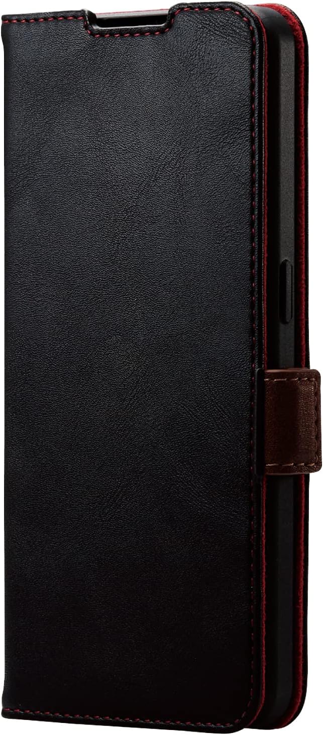 Elecom Oppo Reno9 A/Oppo Reno7 A (OPG04) Case Cover Folio Shockproof Leather Magnetic Flap Card Pocket x 2 Stitching with Strap Hole Black PM-O221PLFYBK