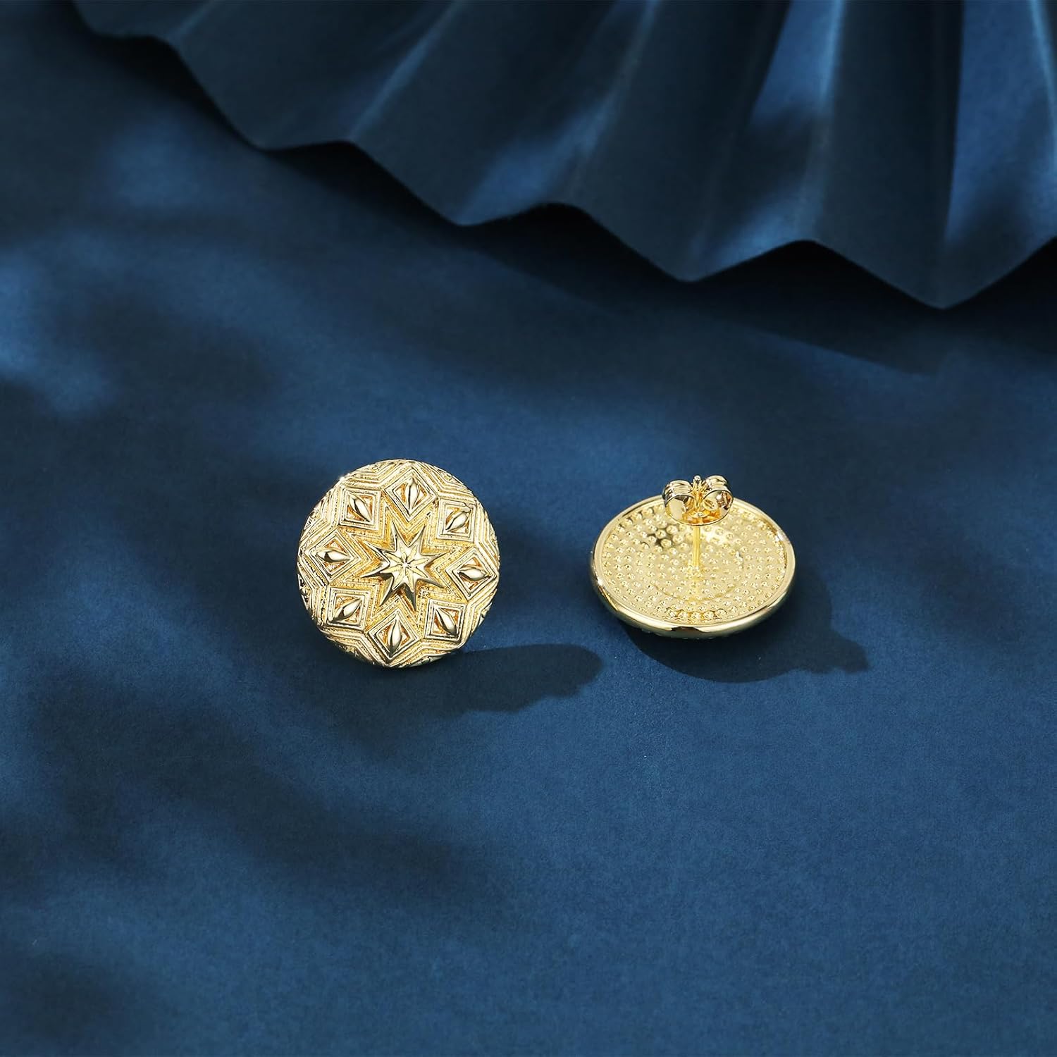 14K Gold Star Pattern Stud Earrings Hypoallergenic Unique Gold tud Earring Jewelry for Women Every Occasion - Image 4