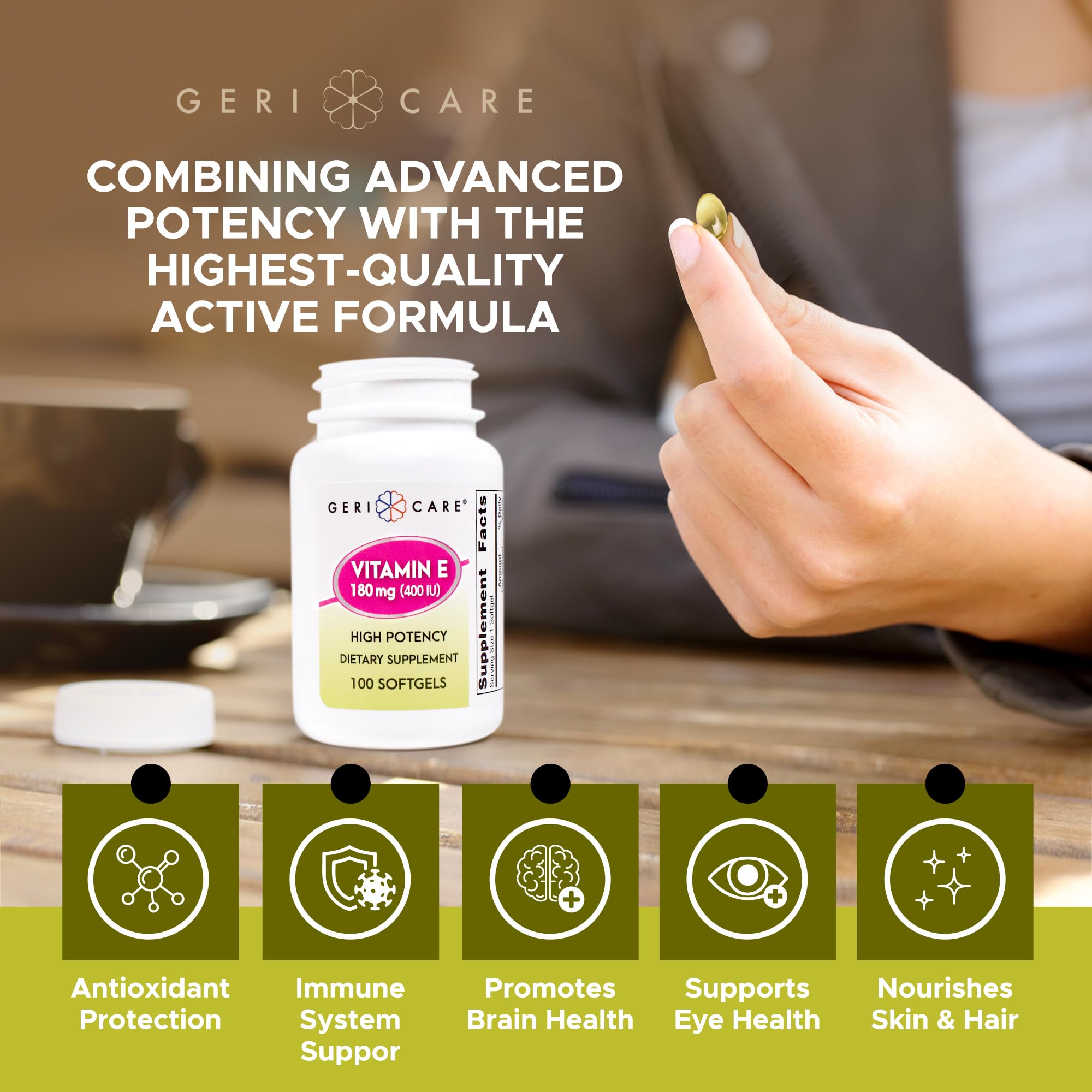 GeriCare High-Potency Vitamin E Capsules – 400 IU for Skin & Immune Support, 180mg | 100 Count | Organic Vitamin E for Women and Men — Amazon image 5