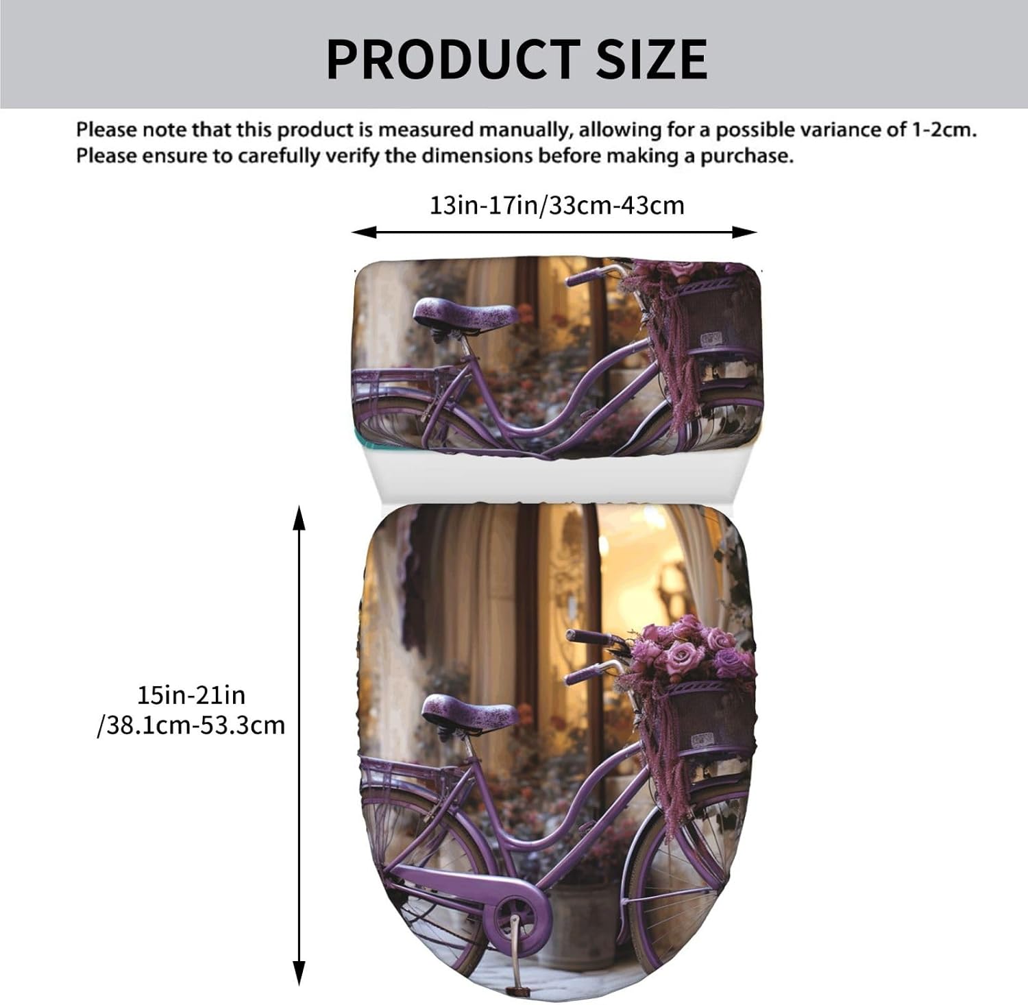 Purple Bike By The Window Toilet Tank Cover And Toilet Lid Cover Set Stretch Bathroom Toilet Lid Seat Cover