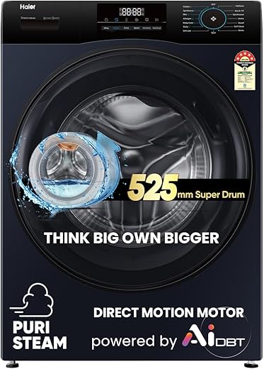 Haier 9 Kg 5 Star Powered by AI-DBT with Direct Drive Technology, PuriSteam, 525mm Super Drum Fully Automatic Front Load Washing Machine…