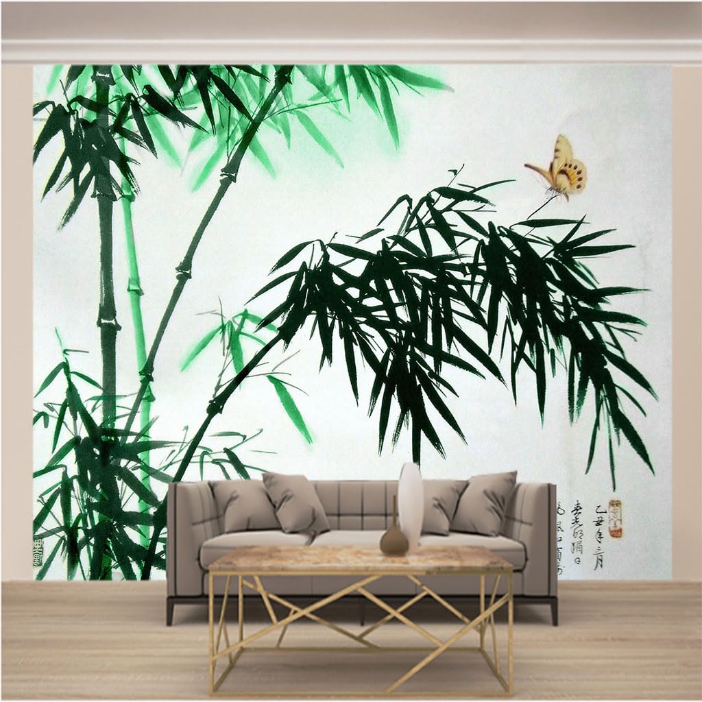 Papier peint panoramique bambou intissé 366x254cm pour decoration murale salon