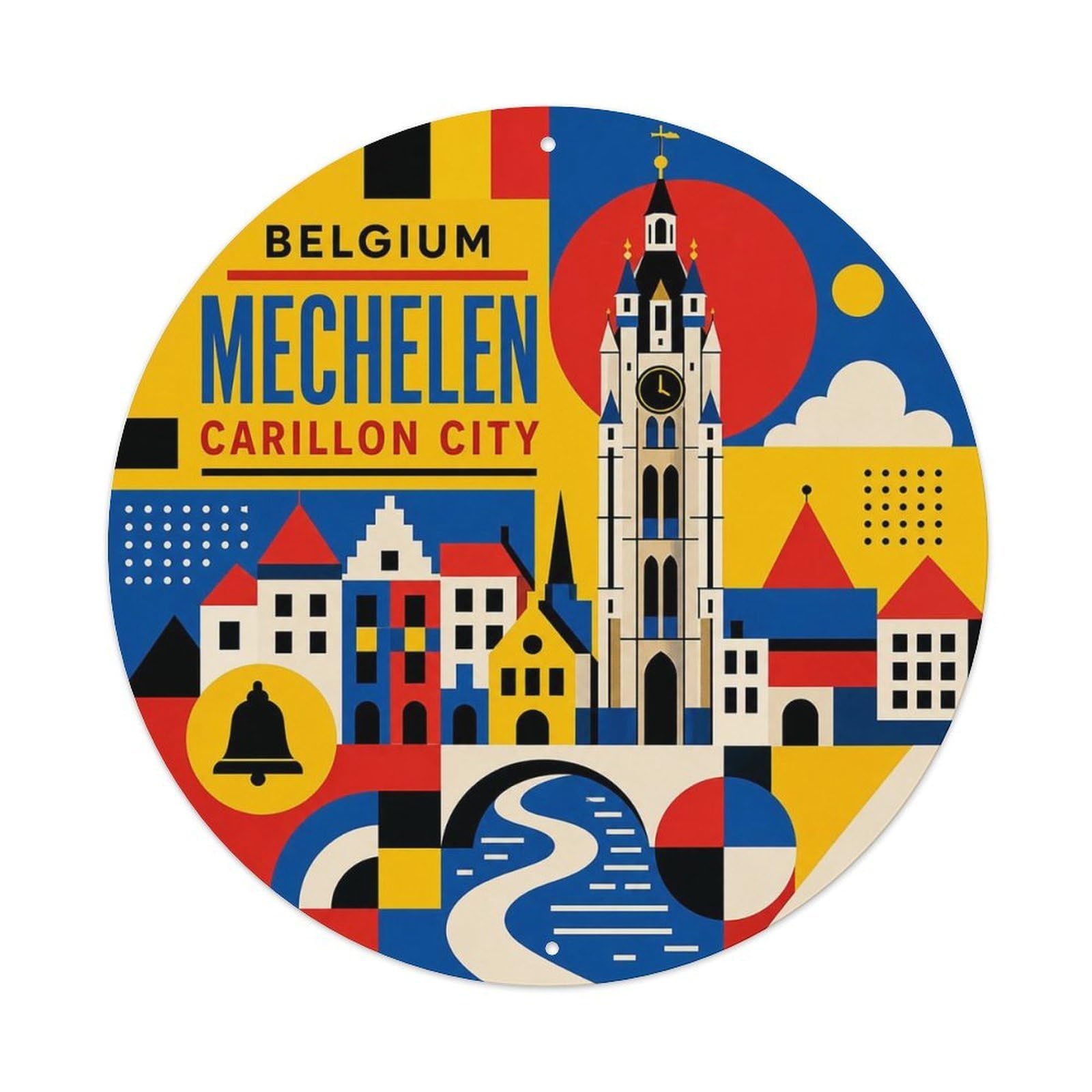 Mechelen Carillon City Belgian Mid Century Landmark Metal Tin Sign