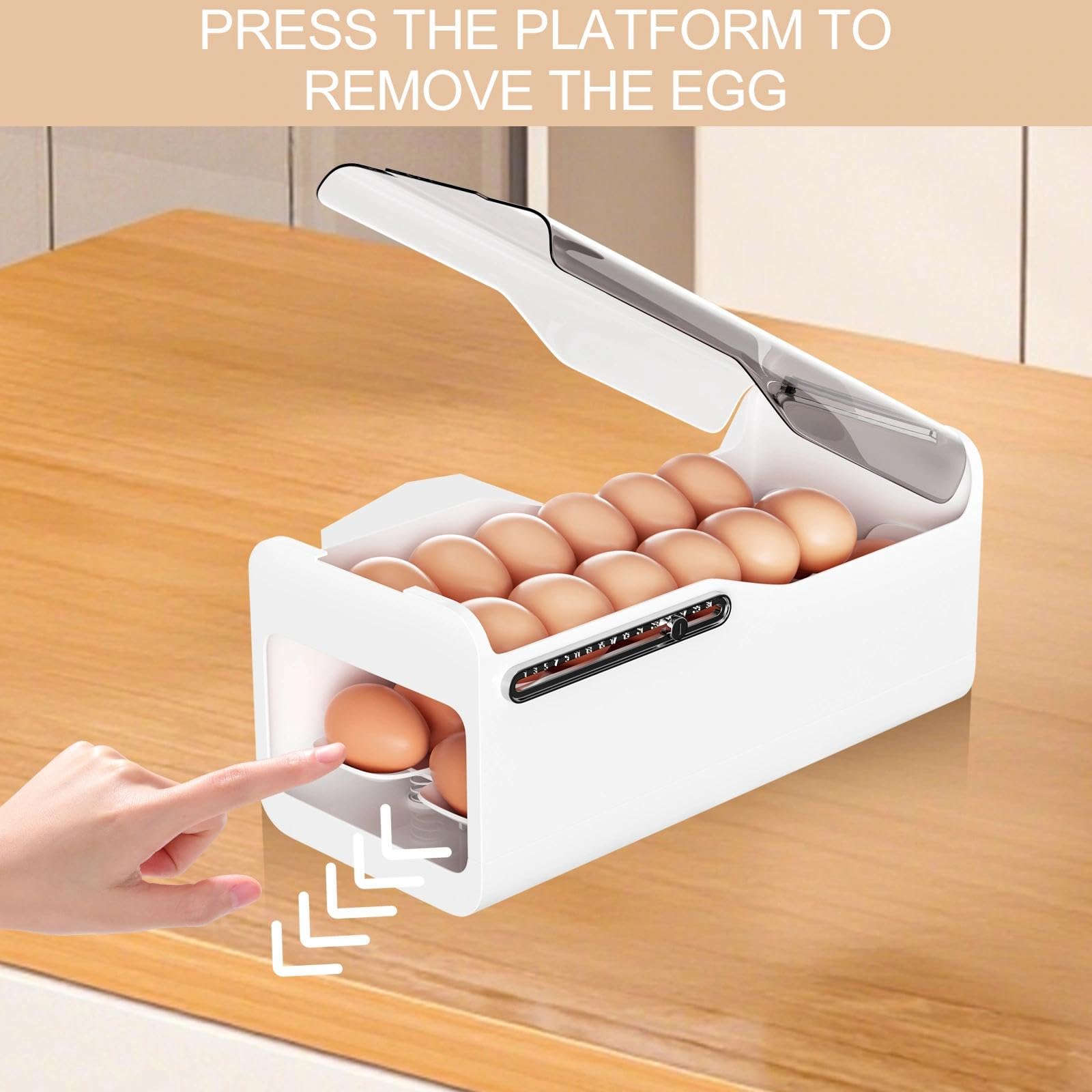 2 Niveaux Rangement Oeuf, Distributeur Oeuf Peu Encombrant, Boite a Oeufs en Plastique à Roulement Automatique, Distributeur Automatique d'Œufs(Capacité 28 Œufs, Blanc)