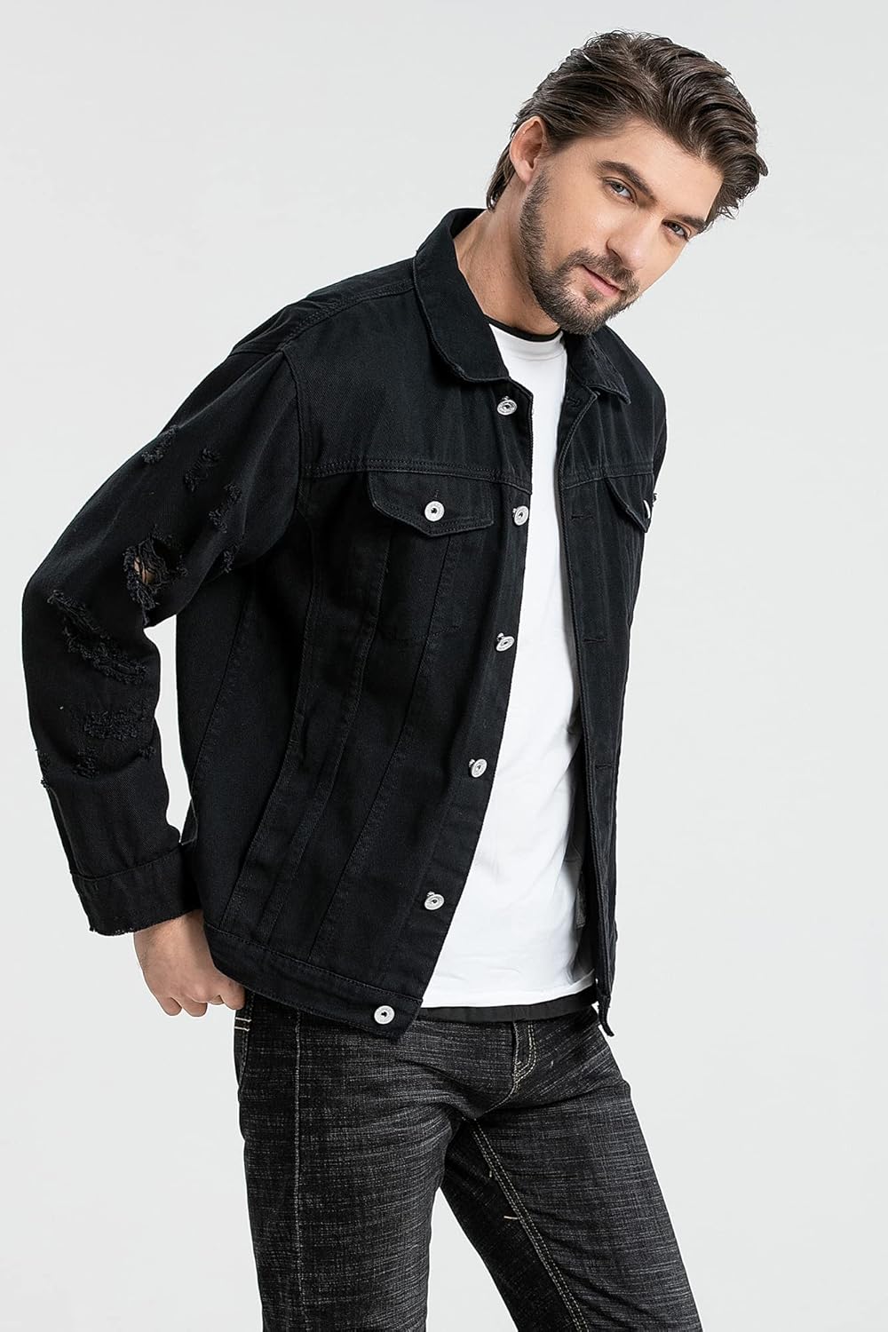 Kedera Distressed Denim Jacket Men's Button Down Denim Jacket Trucker Jean Coat - Image 5