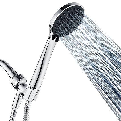 BRIGHT SHOWERS 5 Spray Settings Handheld Shower Head Kit, High Pressure Handheld Rain Shower with 60 Inch Long Stainless Steel Shower Hose and Adjustable Wall Bracket, Chrome