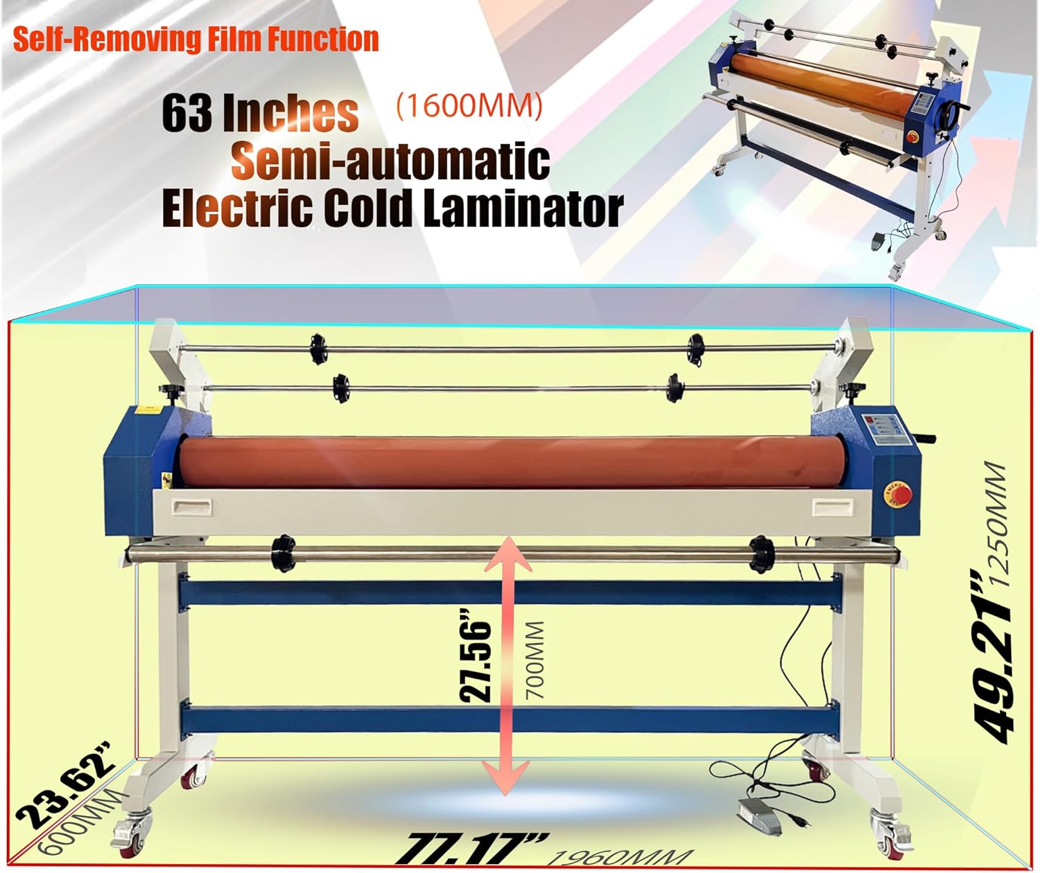 63" Wide Format Cold Laminating Machine, Semi-Auto Professional Large Cold Laminator, 110V Electric Stand Large Format Laminator Machine, Laminating up to 63" W and 1" THK