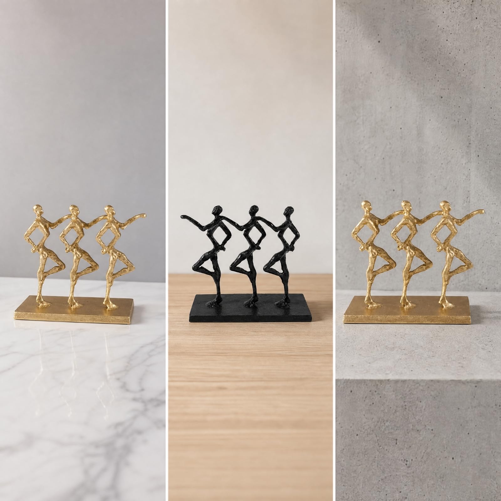 Scultura con Figure Danzanti raneo Scultura da Tavolo con Base Rettangolare Astratto Figurina Base Rettangolare per Casa, Mensola, Nero, 20x7x18cm