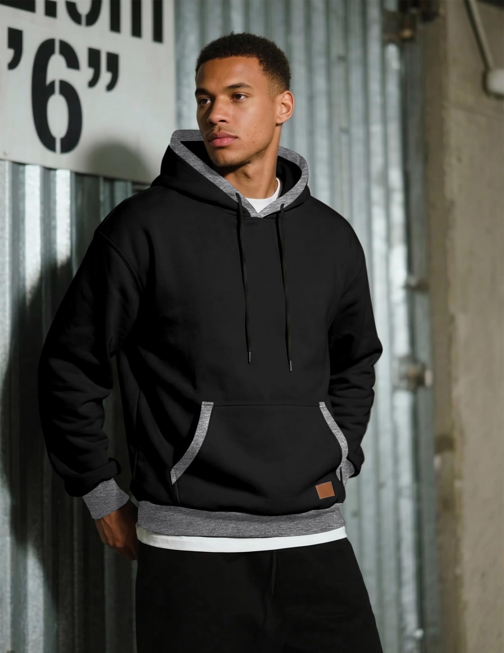 JMIERR Hommes Hoodies Sweat Casual Manches Longues Cordon Plaid Jacquard Pull À Capuche avec Poche À Fermeture Éclair