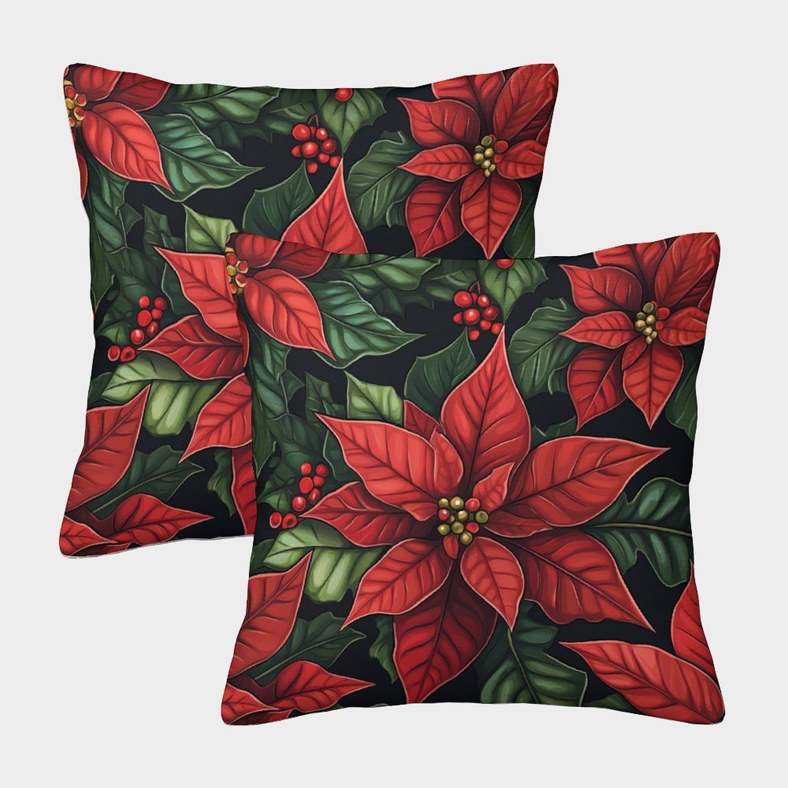 kaiyun 2 Pack 3D Poinsettia Flower - Anime Style Cushion 3D Soft Touch Pillowcase,sofa Chair Home Furnishings 40x40cm