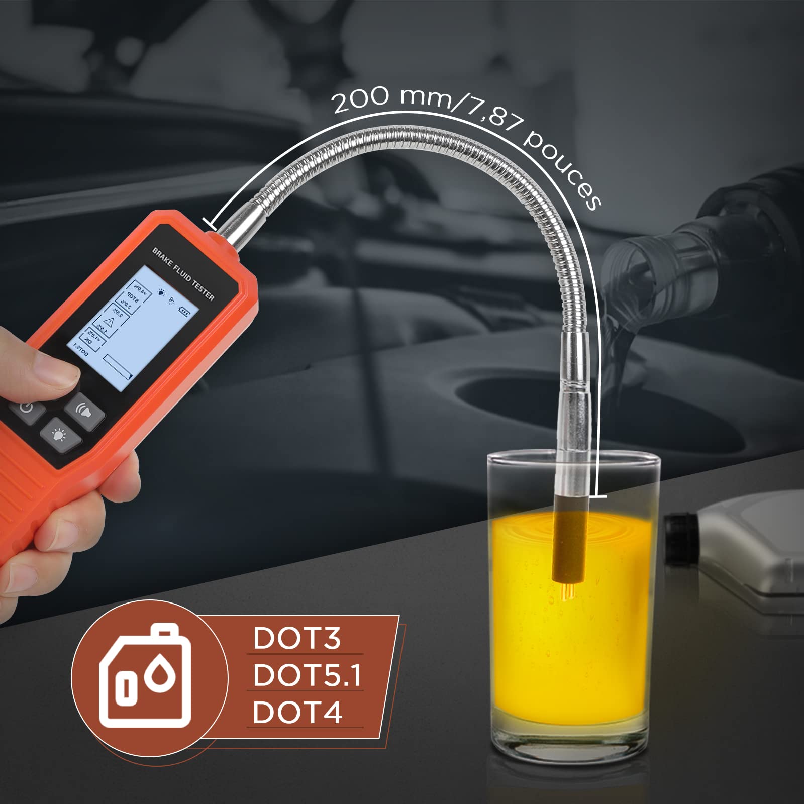 KAISAL Tester del liquido dei freni per DOT3 DOT4 DOT5.1 con allarme acustico e ottico