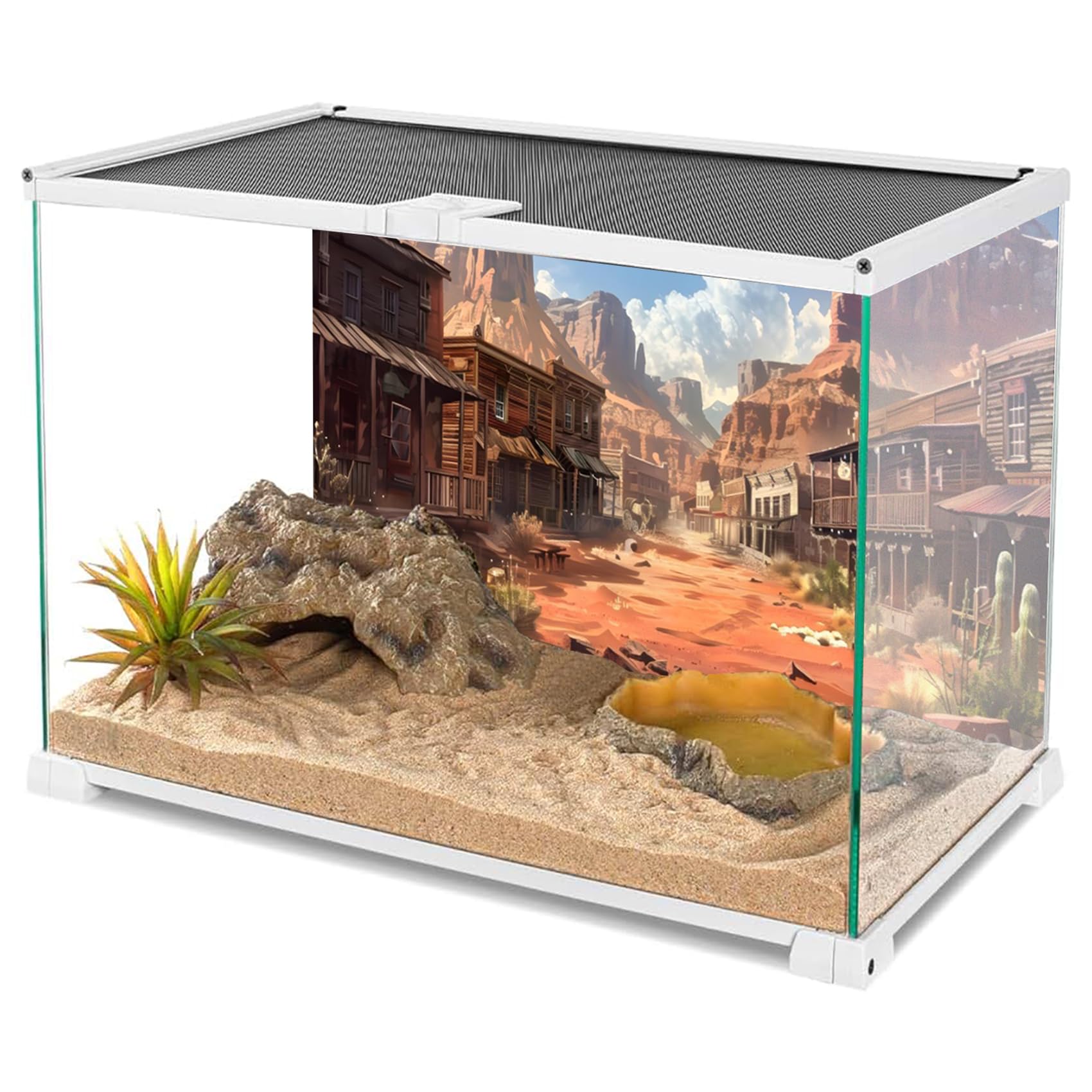 MIRRORANG 120x46cm Rustic Wild West Reptile Terrarium Aquarium Background Desert Landscape Historic Town Fish Tank Background Bearded Dragon Vivarium Background Vinyl - Image 2