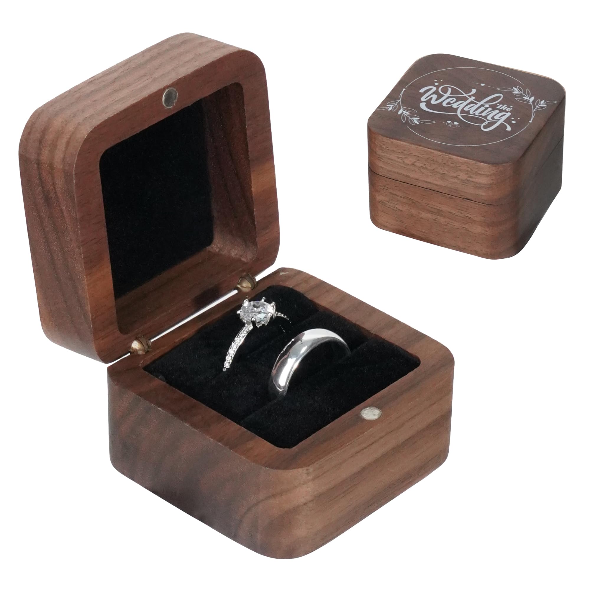 Boîte à bague de fiançailles en noyer massif de style carré haut de gamme