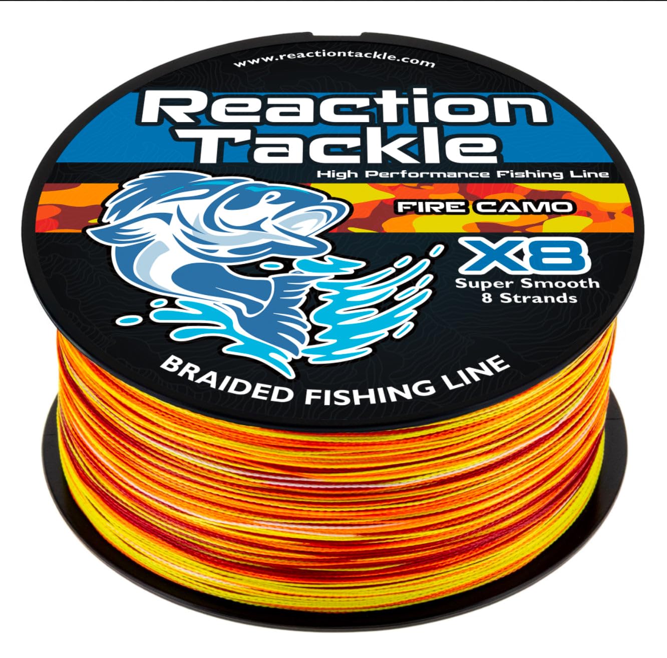 Reaction Tackle Braided Fishing line - 8 Strand Fire Camo - 15LB 1000yd