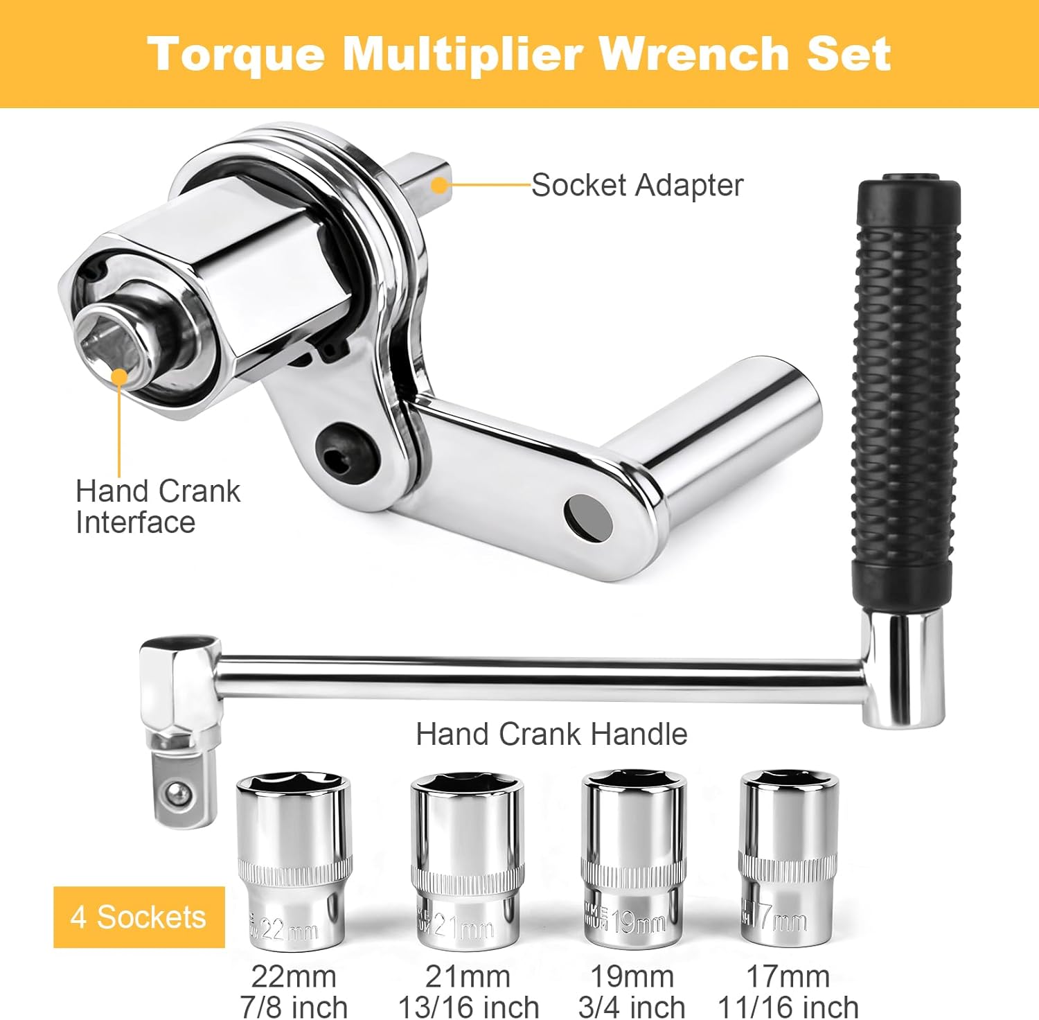 Torque Multiplier Wrench Set, Heavy Duty Labor Saving Lug Nut Remover, 1/2" Drive Square, 1:16 Gear Ratio Hand Lug Nut Wrench Kit for Automotive Tire Nuts Removal (Max 680NM)