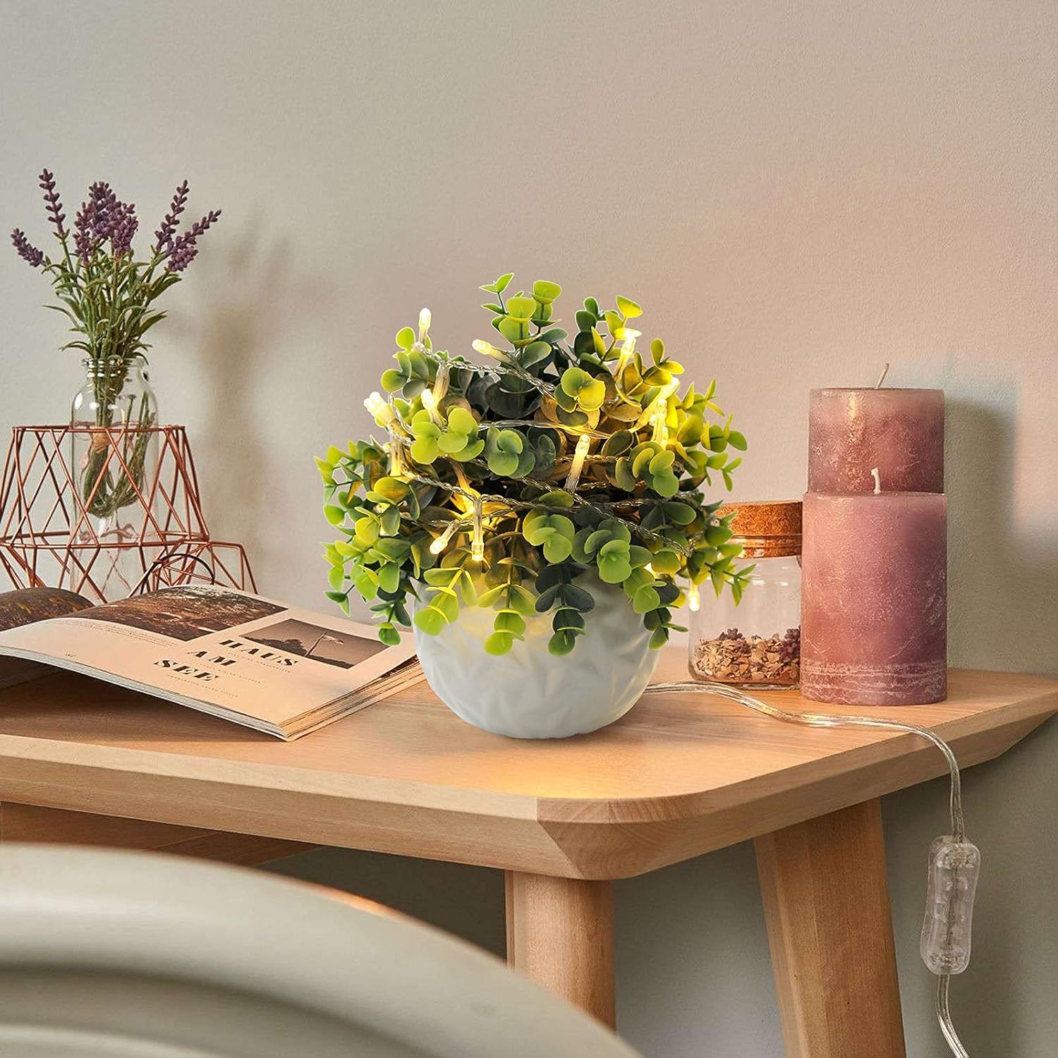 Hopewood Fake Plants Indoor Small Artificial Eucalyptus Plants in White Pots for Bedroom Home Decor Faux Plants Decor - Image 3